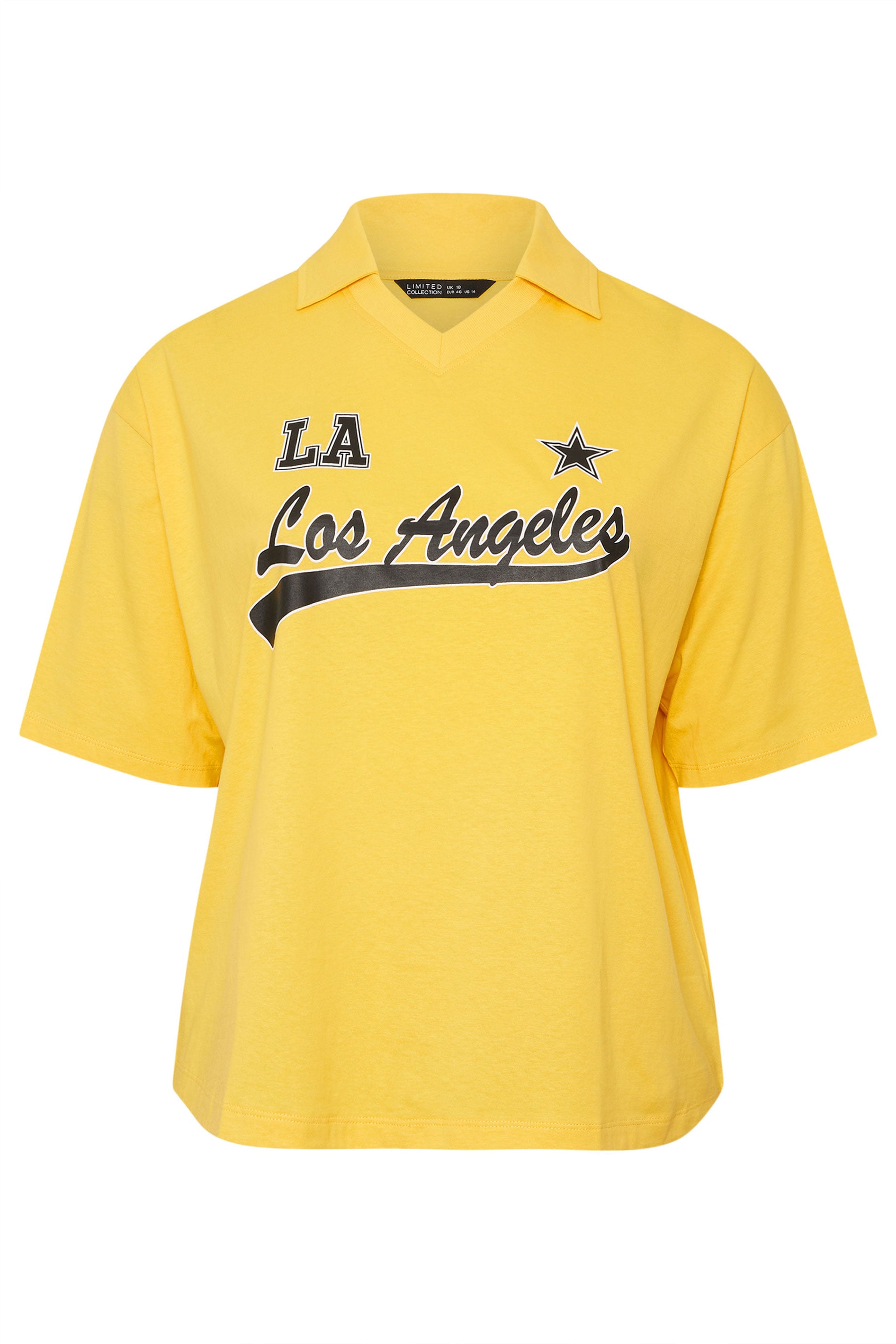 LIMITED COLLECTION Plus Size Yellow 'Los Angeles' Rugby Collar Varsity Top | Yours Clothing 5