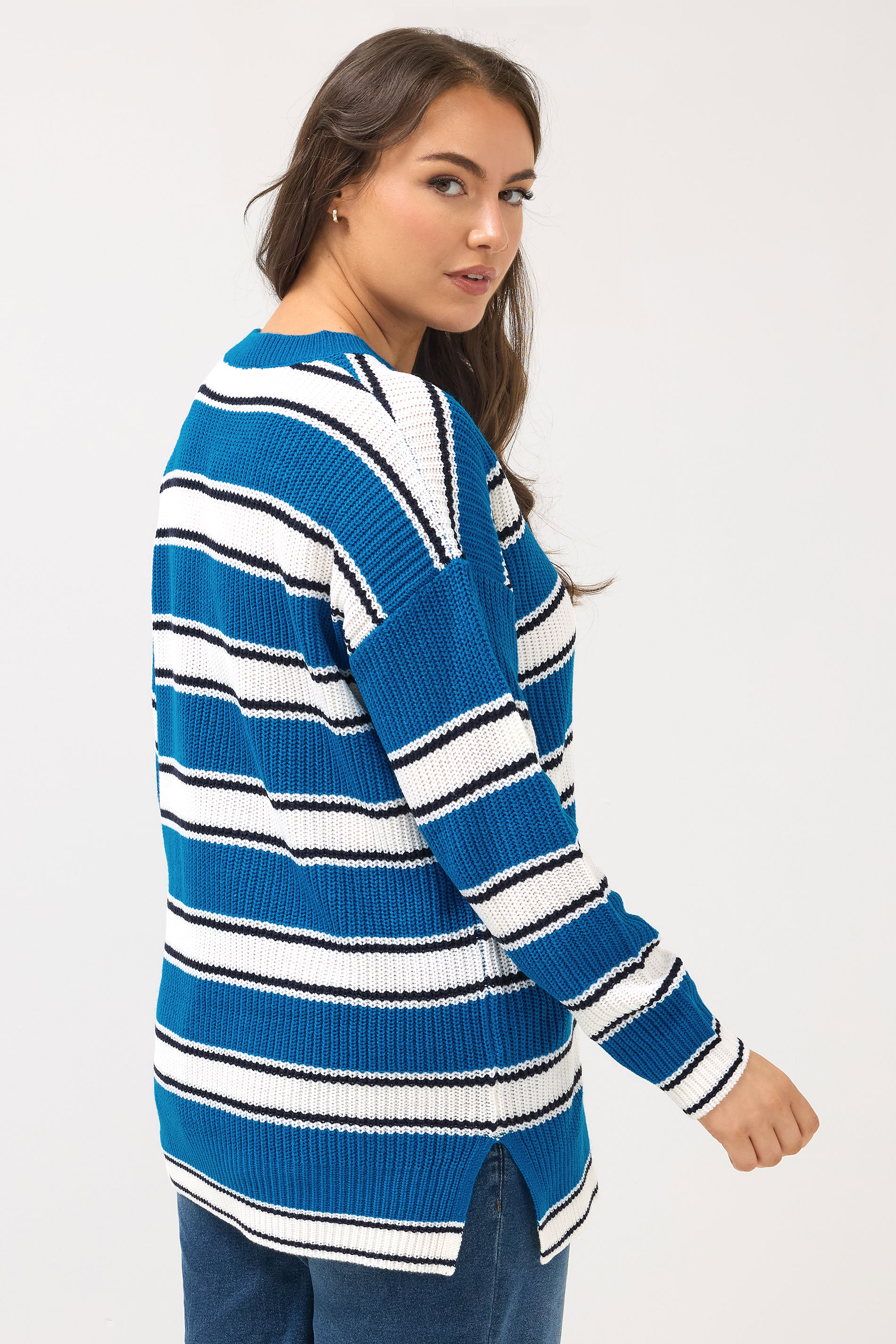 YOURS Plus Size Blue Stripe Knitted Jumper | Yours Clothing 2