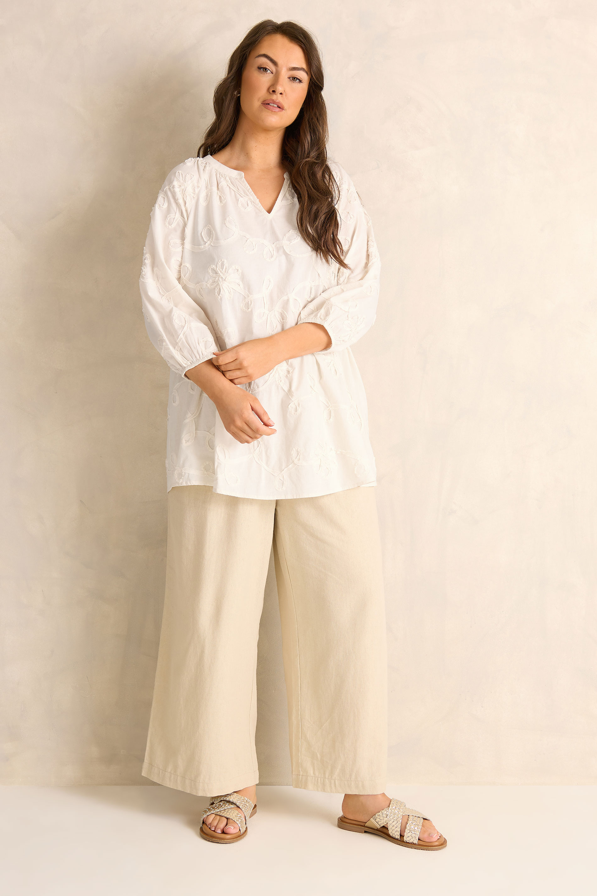 EVANS Plus Size Ivory White Floral Embroidered Cotton Blouse | Evans 1