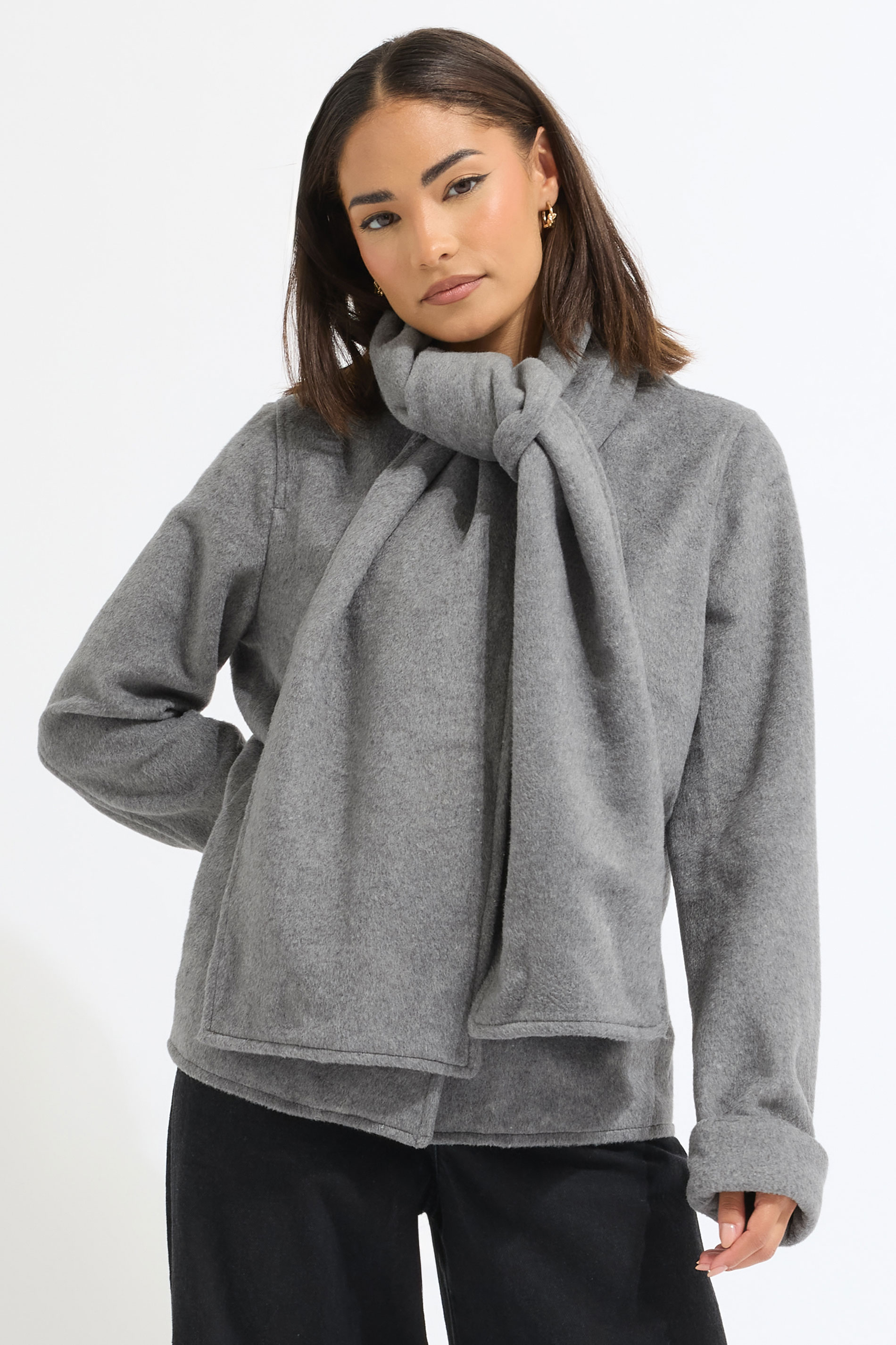 PixieGirl Petite Women's Dark Grey Formal Scarf Coat | PixieGirl 3