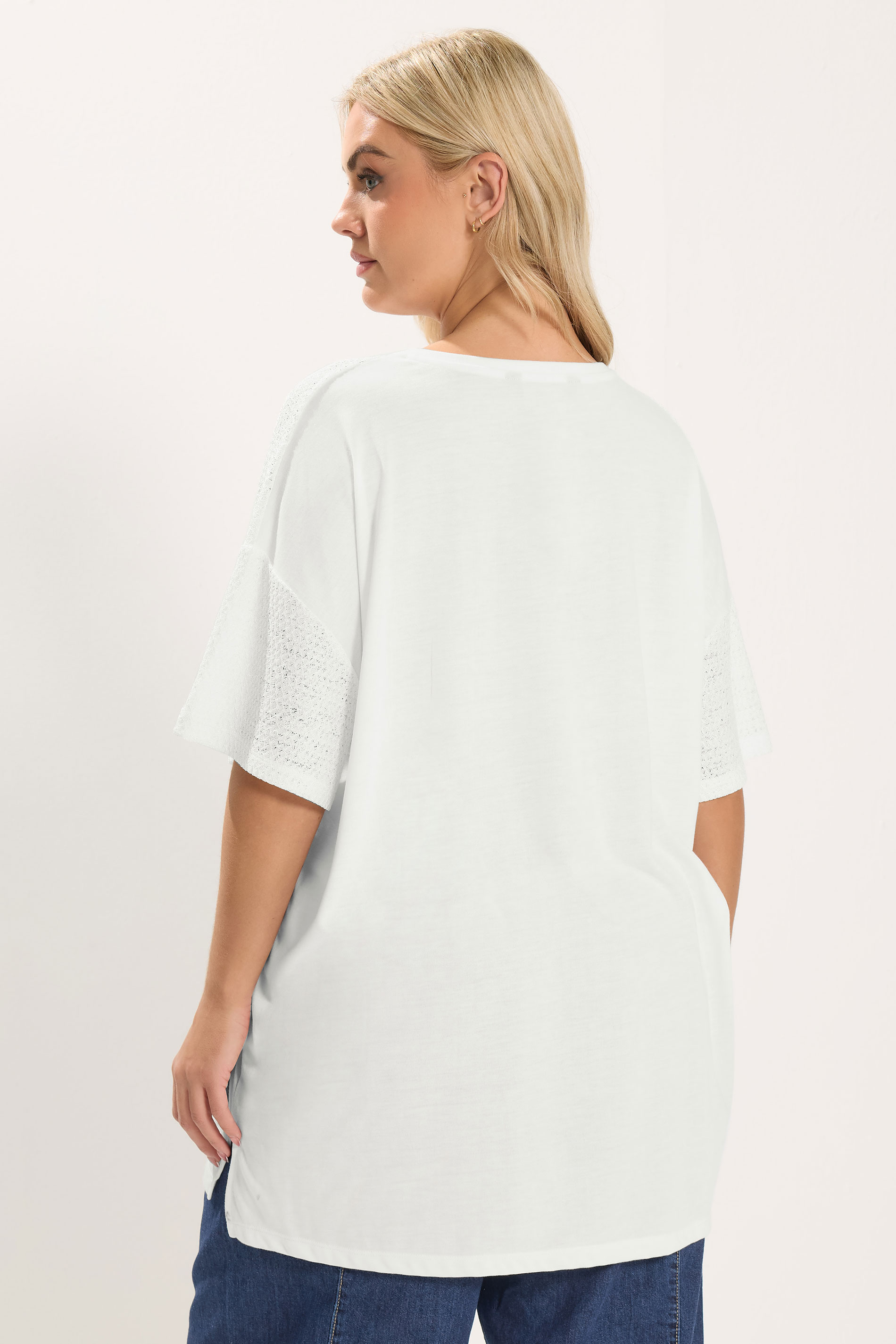 YOURS Plus Size White Woven Panel Oversized T-Shirt | Yours Clothing 2