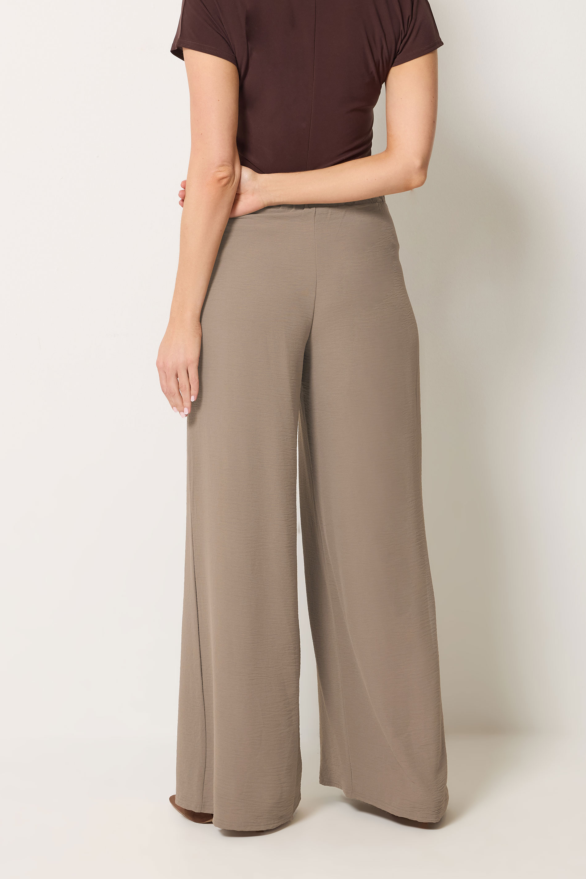 LTS Tall Women's Mocha Brown Pleated Palazzo Wide Leg Trousers | Long Tall Sally 2