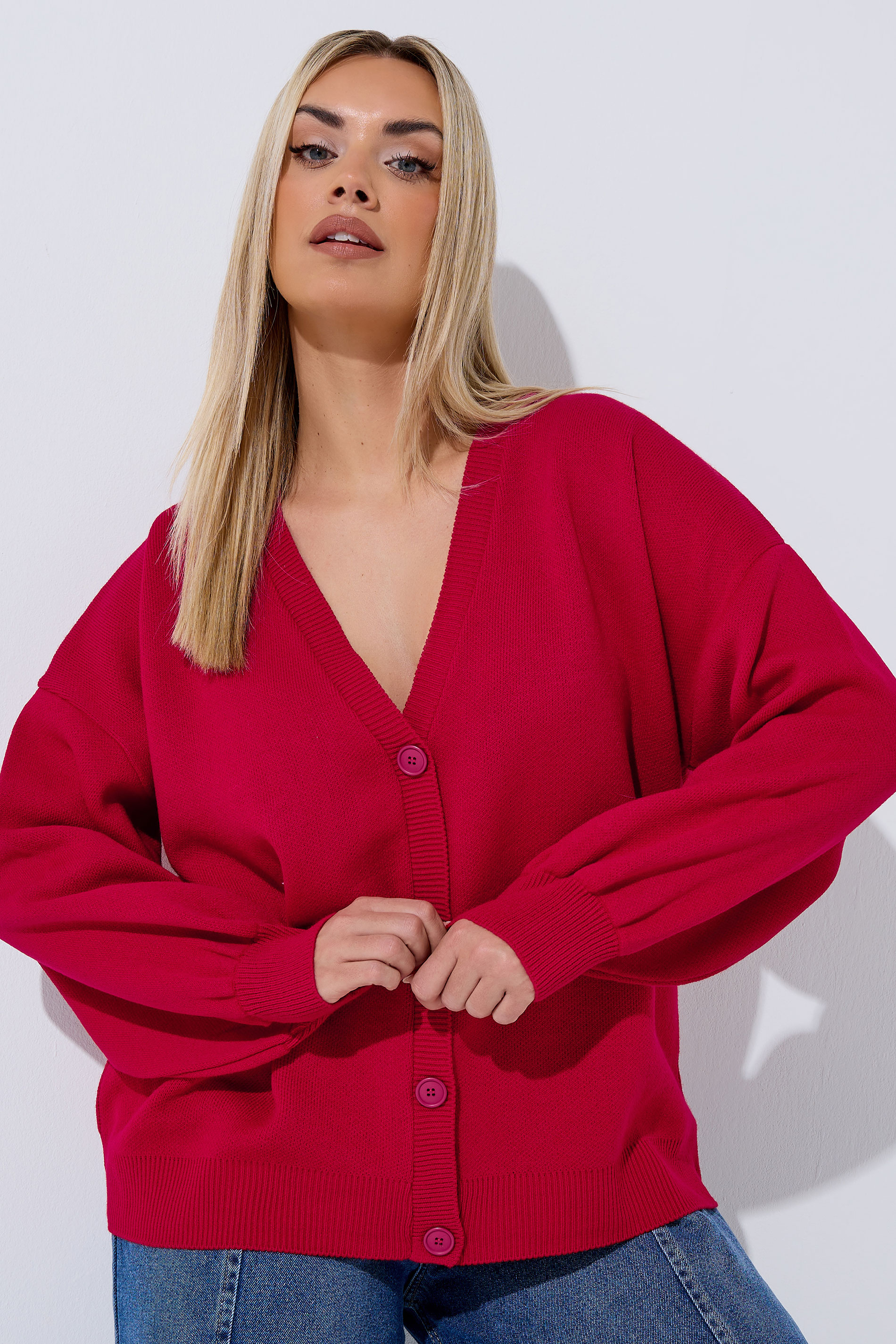 LIMITED COLLECTION Plus Size Red Balloon Sleeve Knitted Cardigan | Yours Clothing 3