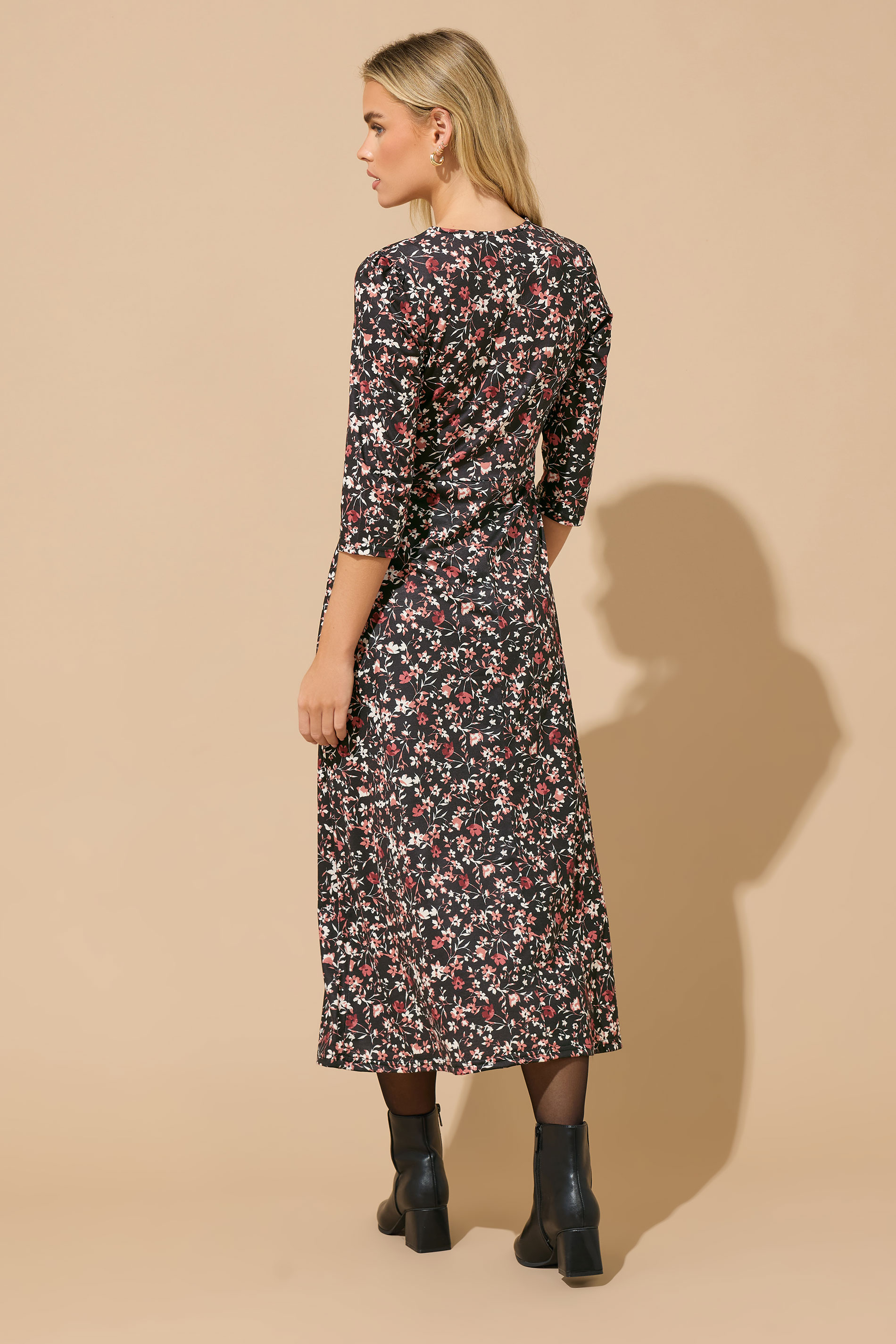 M&Co Petite Black Floral Midi Dress | M&Co 2