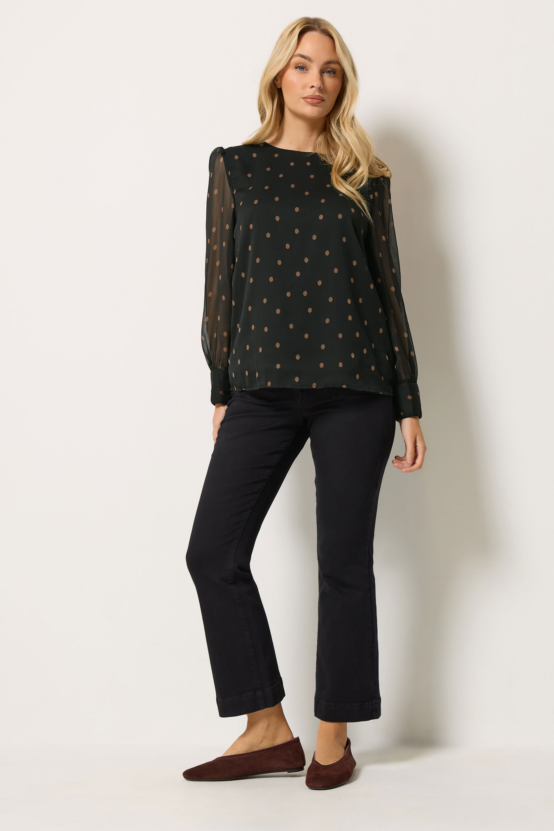 M&Co Black Polka Dot Chiffon Blouse | M&Co 1