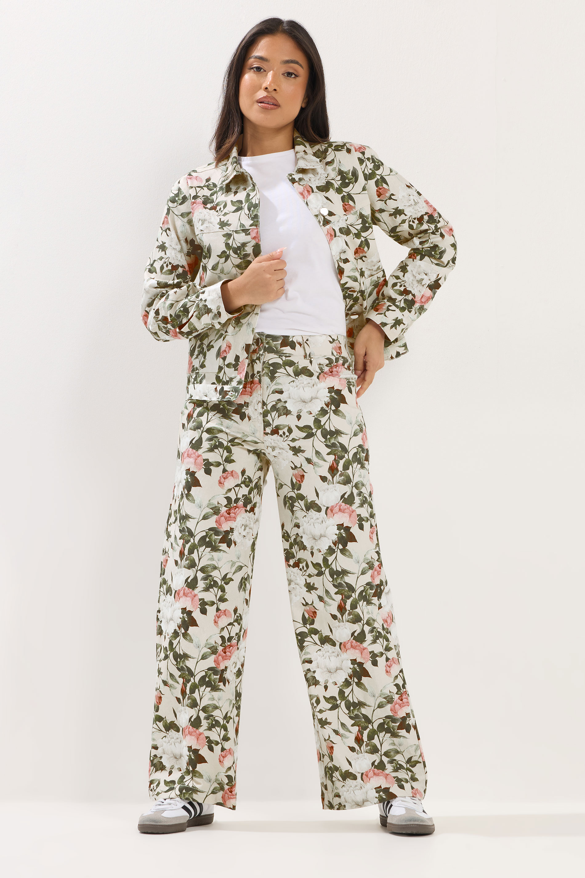 PixieGirl Petite Women's Cream Floral Denim Jacket | PixieGirl 5