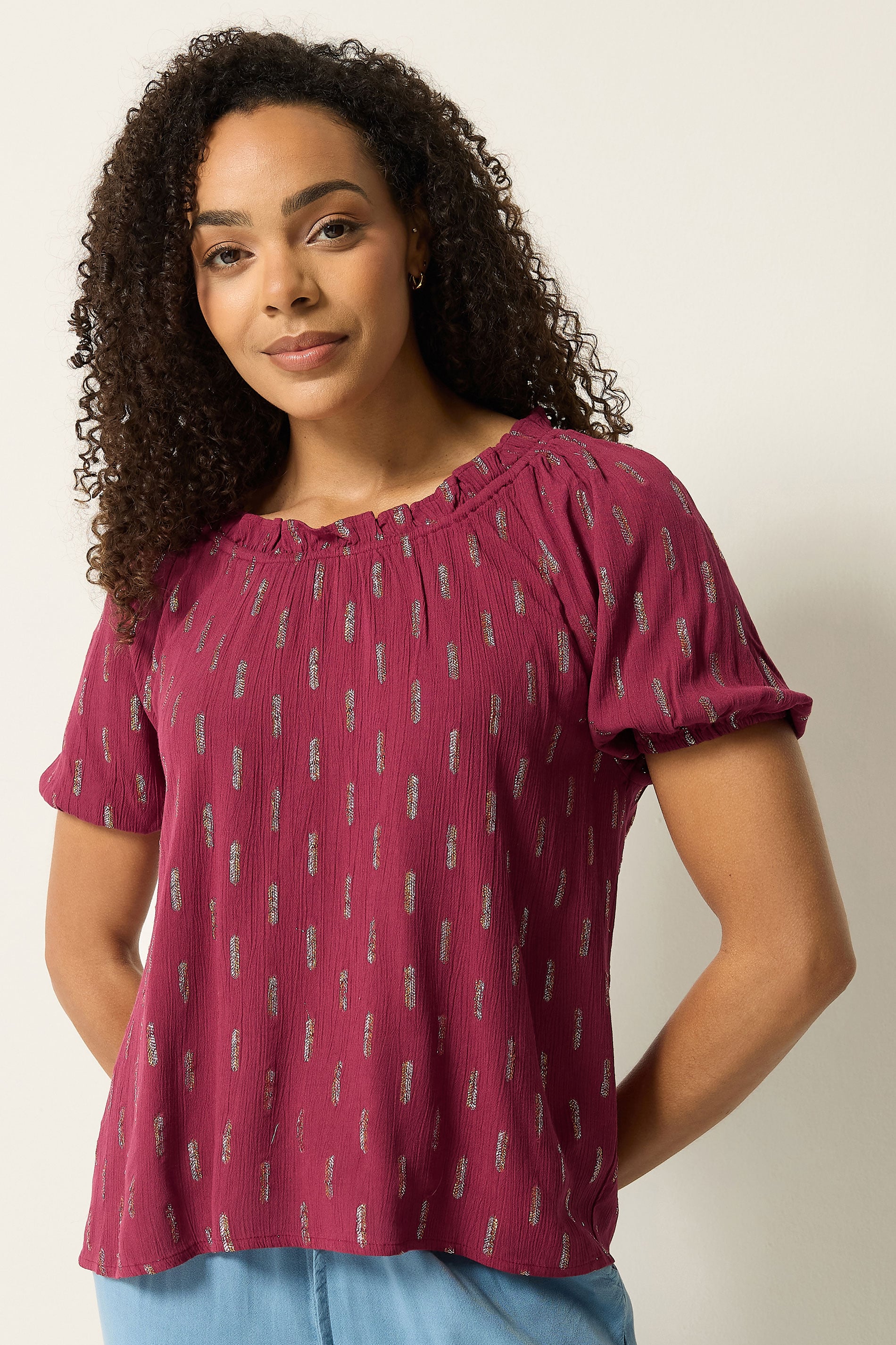 M&Co Berry Red Foil Detail Blouse | M&Co 1
