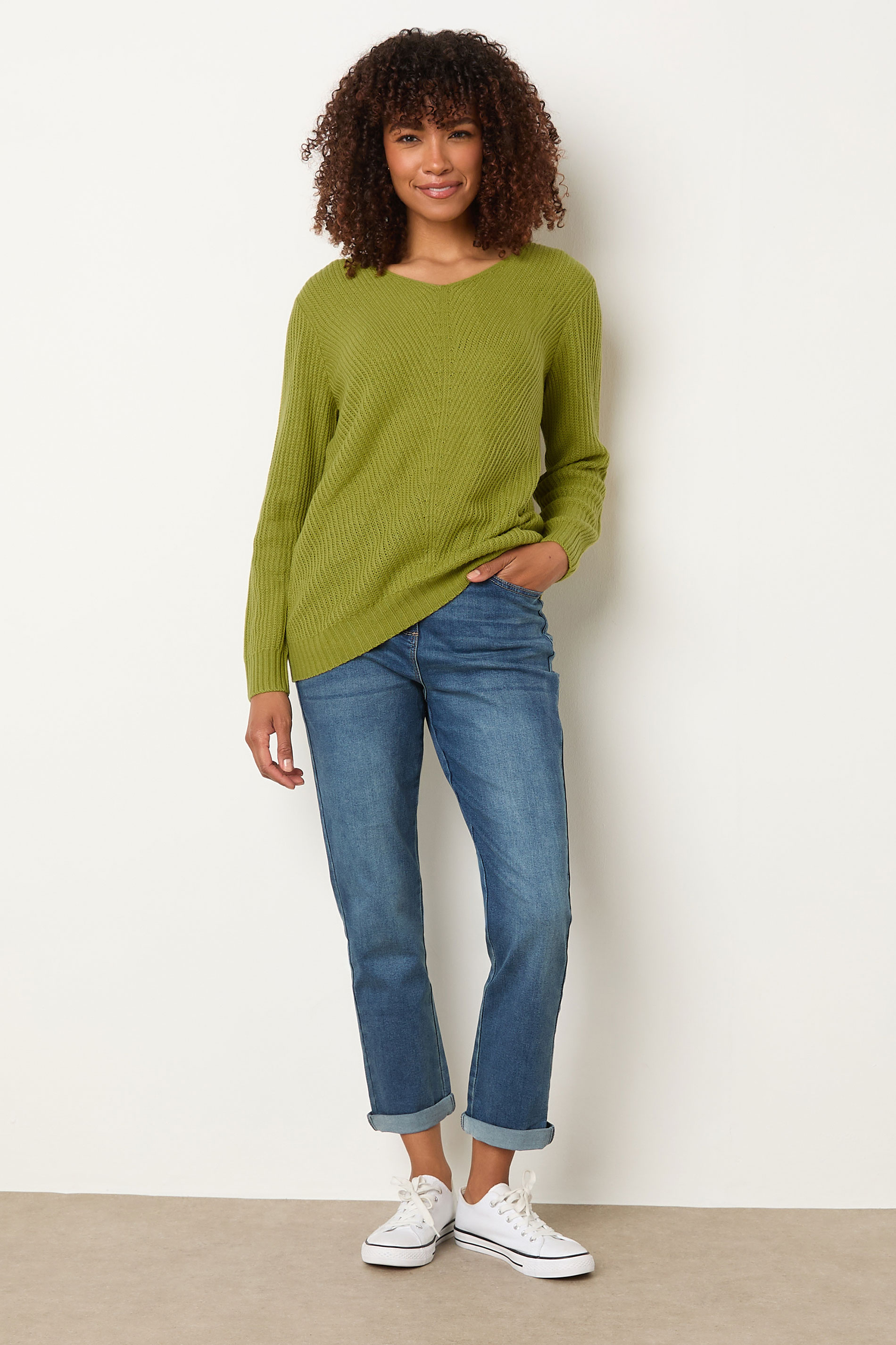 M&Co Fern Green V-Neck Long Sleeve Knitted Jumper | M&Co 2