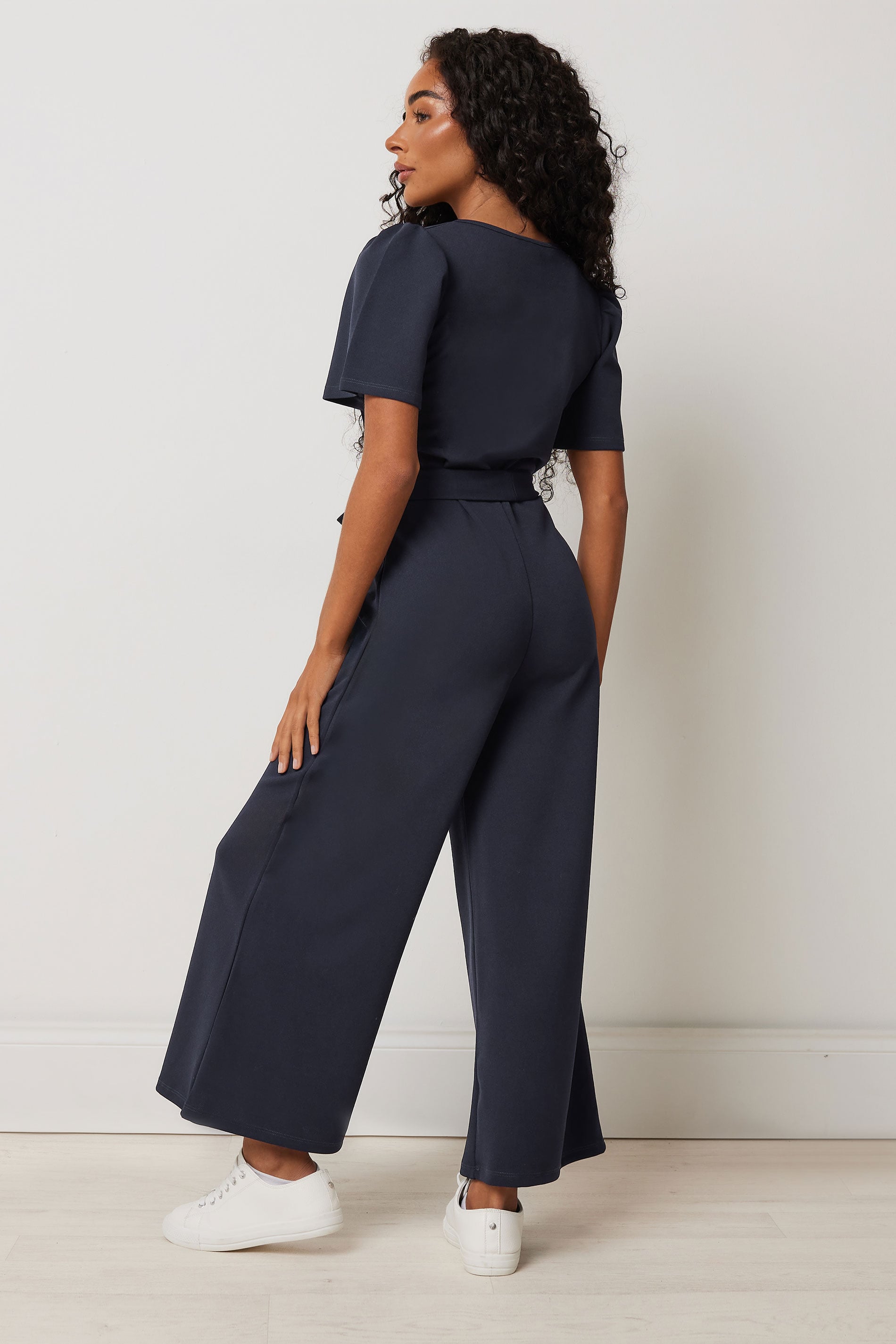 M&Co Petite Navy Blue Cropped Jumpsuit | M&Co 2
