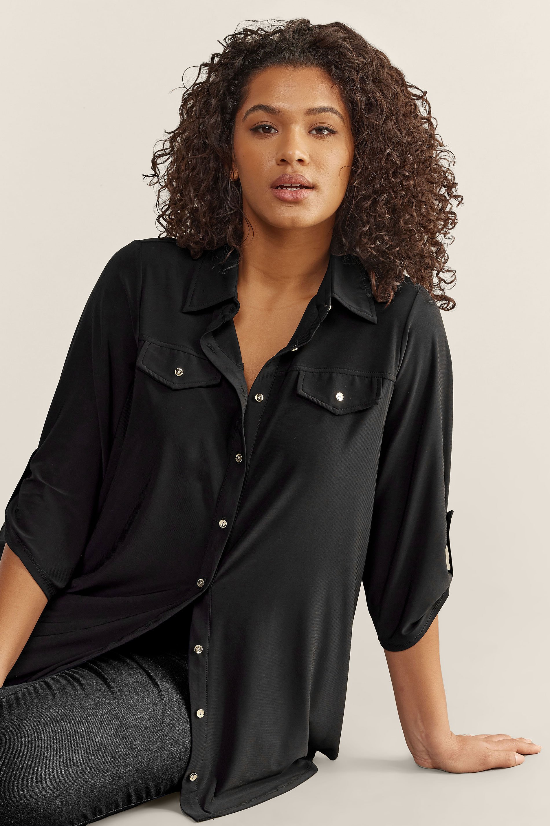 Evans Plus Size Black Tab Sleeve Blouse | Evans 3