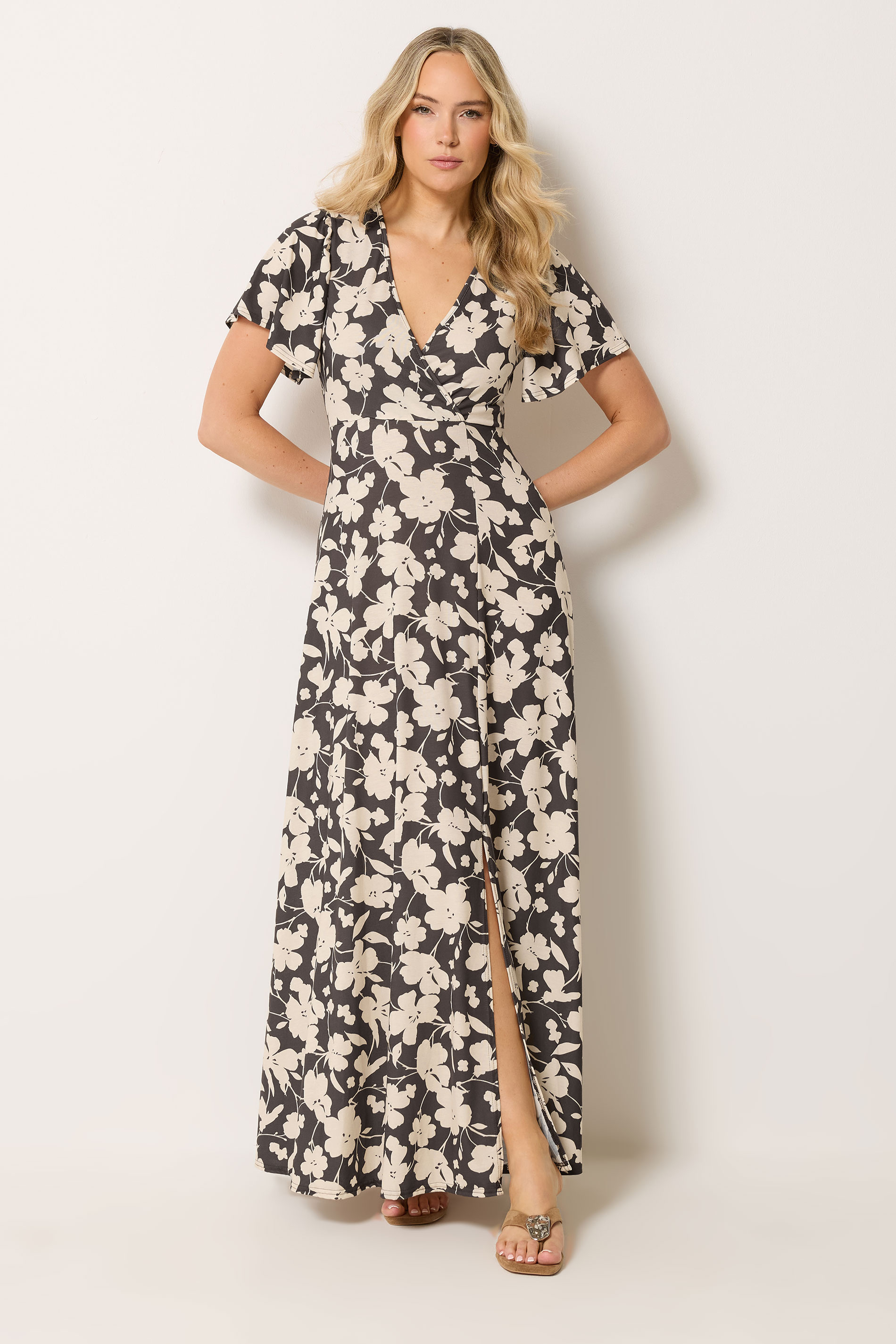 LTS Tall Women's Chocolate Brown Floral Wrap Maxi Dress | Long Tall Sally 1