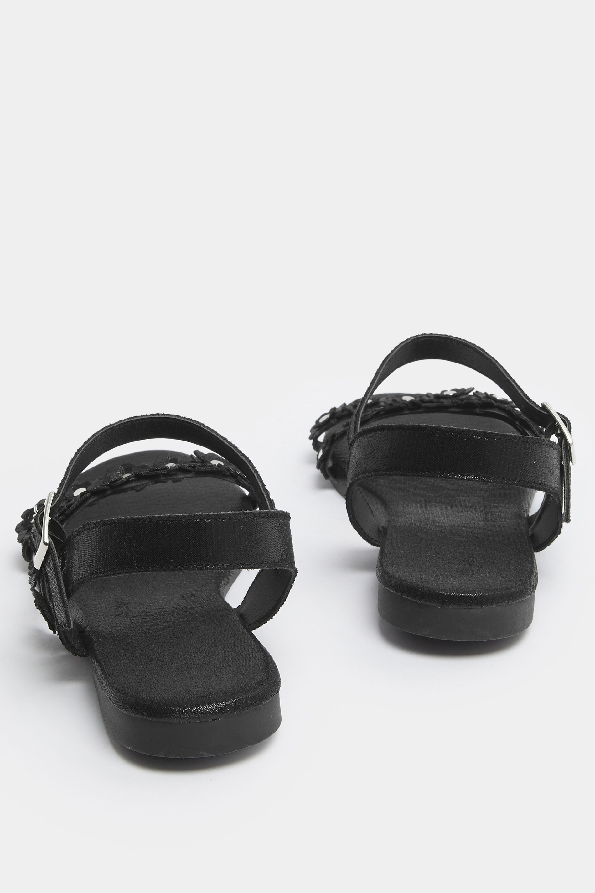 Black Ditsy Floral Sandals In Wide E Fit | Yours Clothing 4