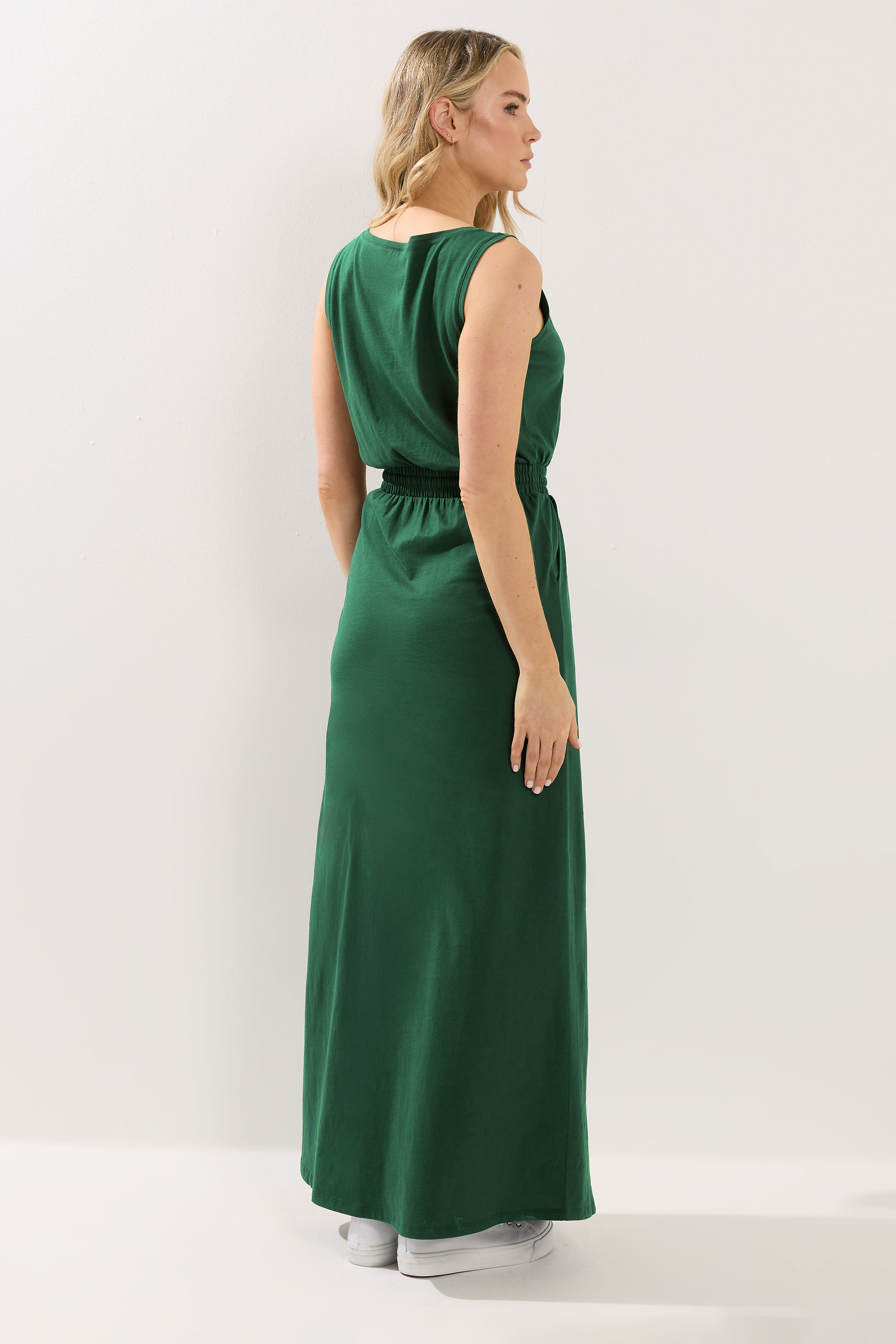 LTS Tall Women's Dark Green Tie Waist Cotton Maxi Dress | Long Tall Sally 2