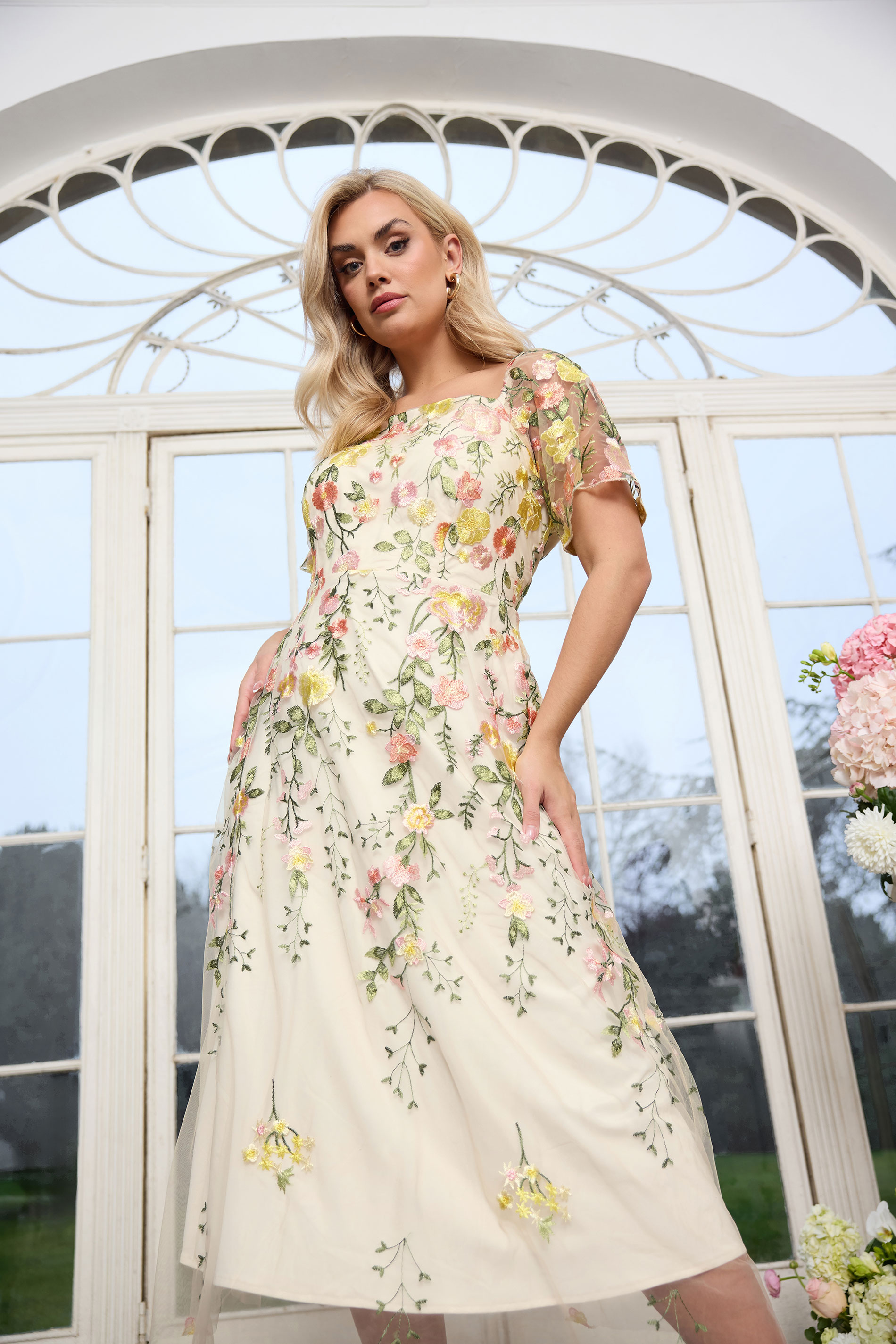 YOURS LONDON Plus Size Yellow Embroidered Floral Maxi Dress | Yours Clothing 3