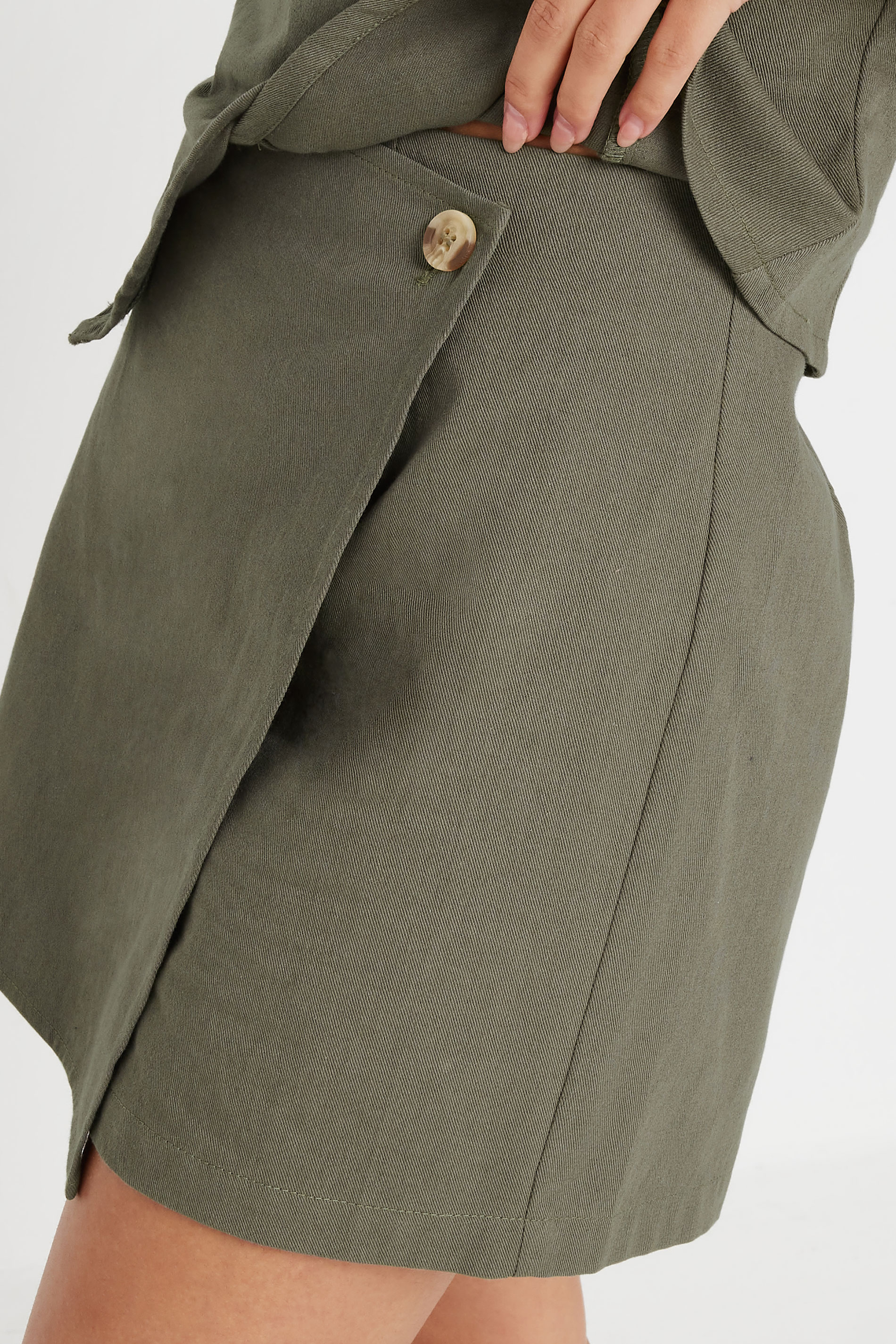 PixieGirl Petite Women's Khaki Green Cotton Cargo Pocket Skort | PixieGirl 7
