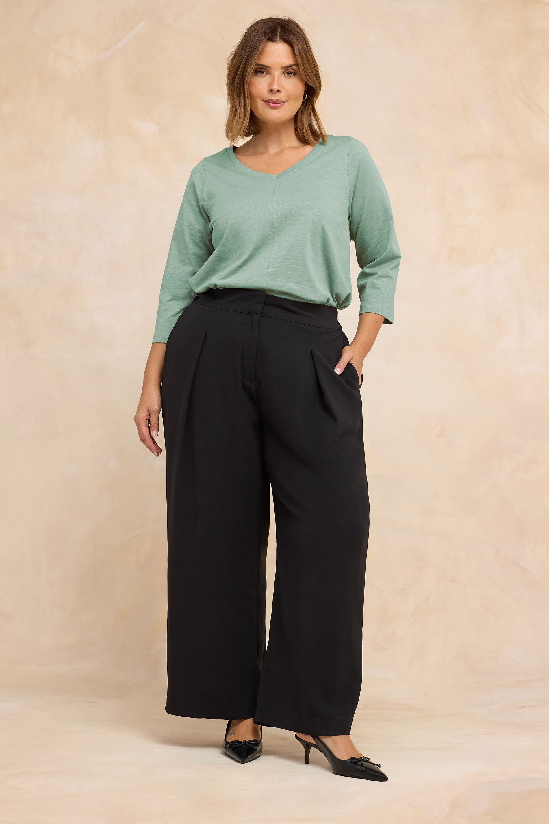 EVANS Plus Size Sage Green V-Neck Cotton Top | Evans 1