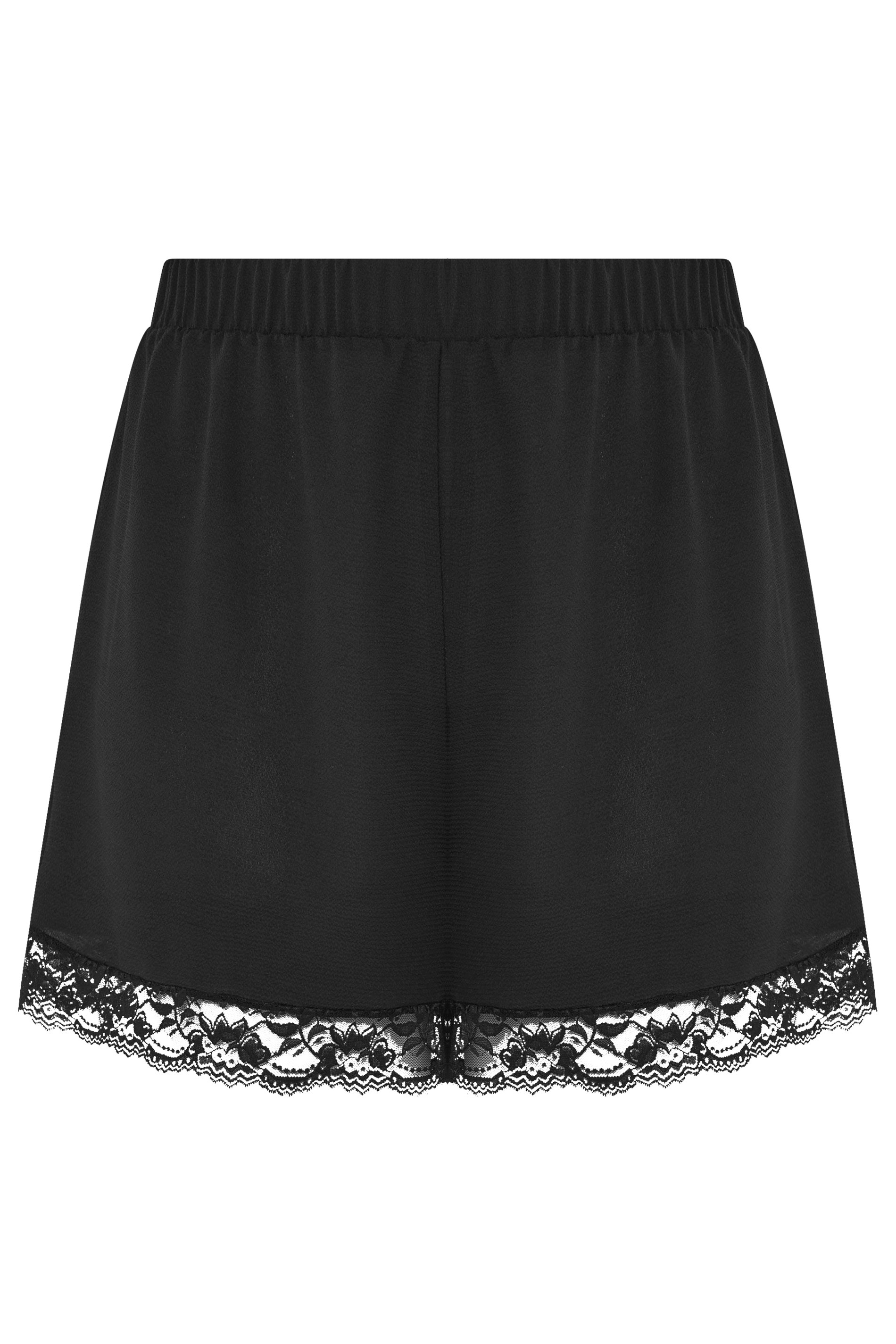 LIMITED COLLECTION Plus Size Black Lace Hem Crinkle Shorts | Yours Clothing 5