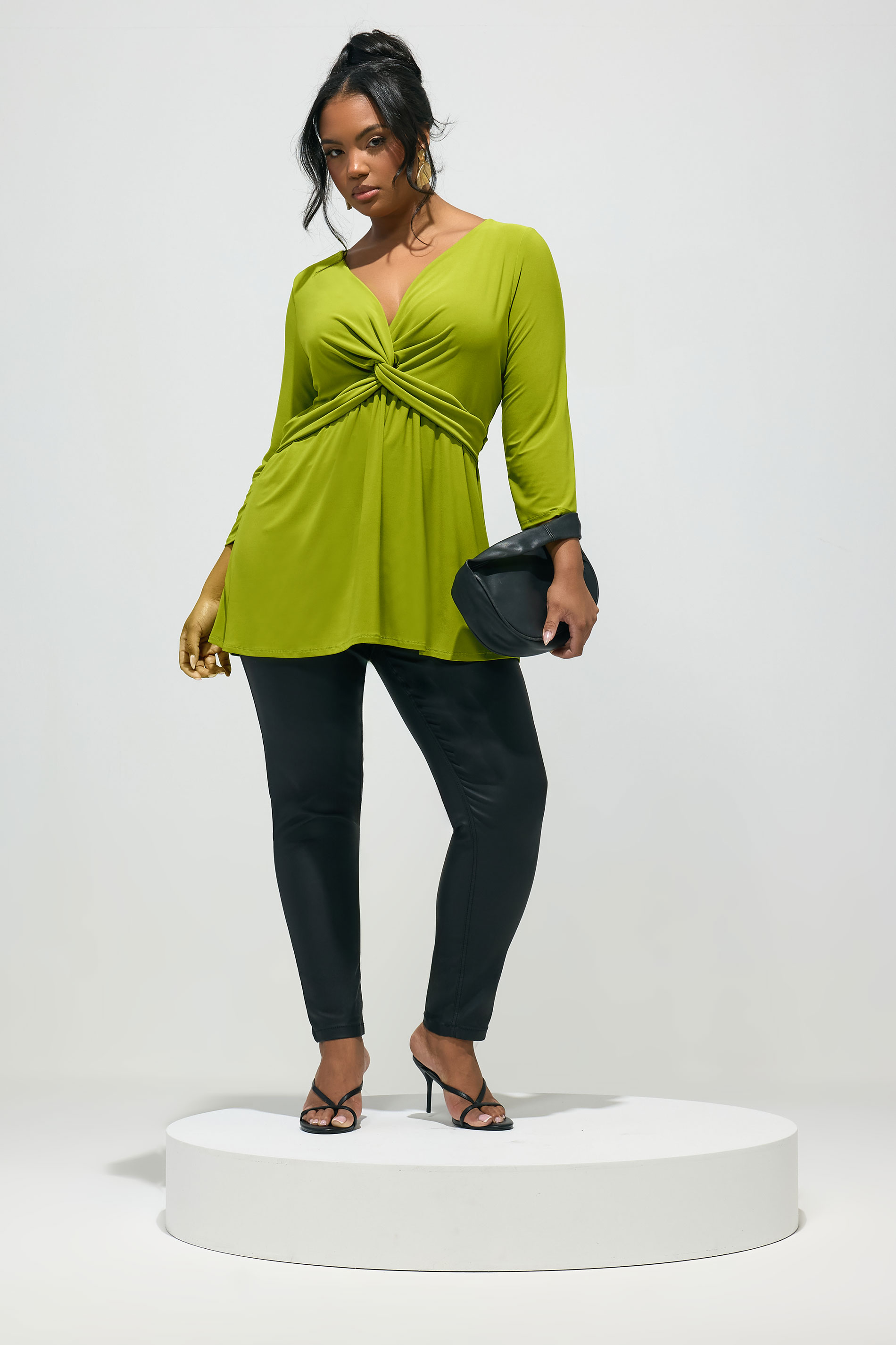 YOURS LONDON Plus Size Green Knot Front Top | Yours Clothing 1