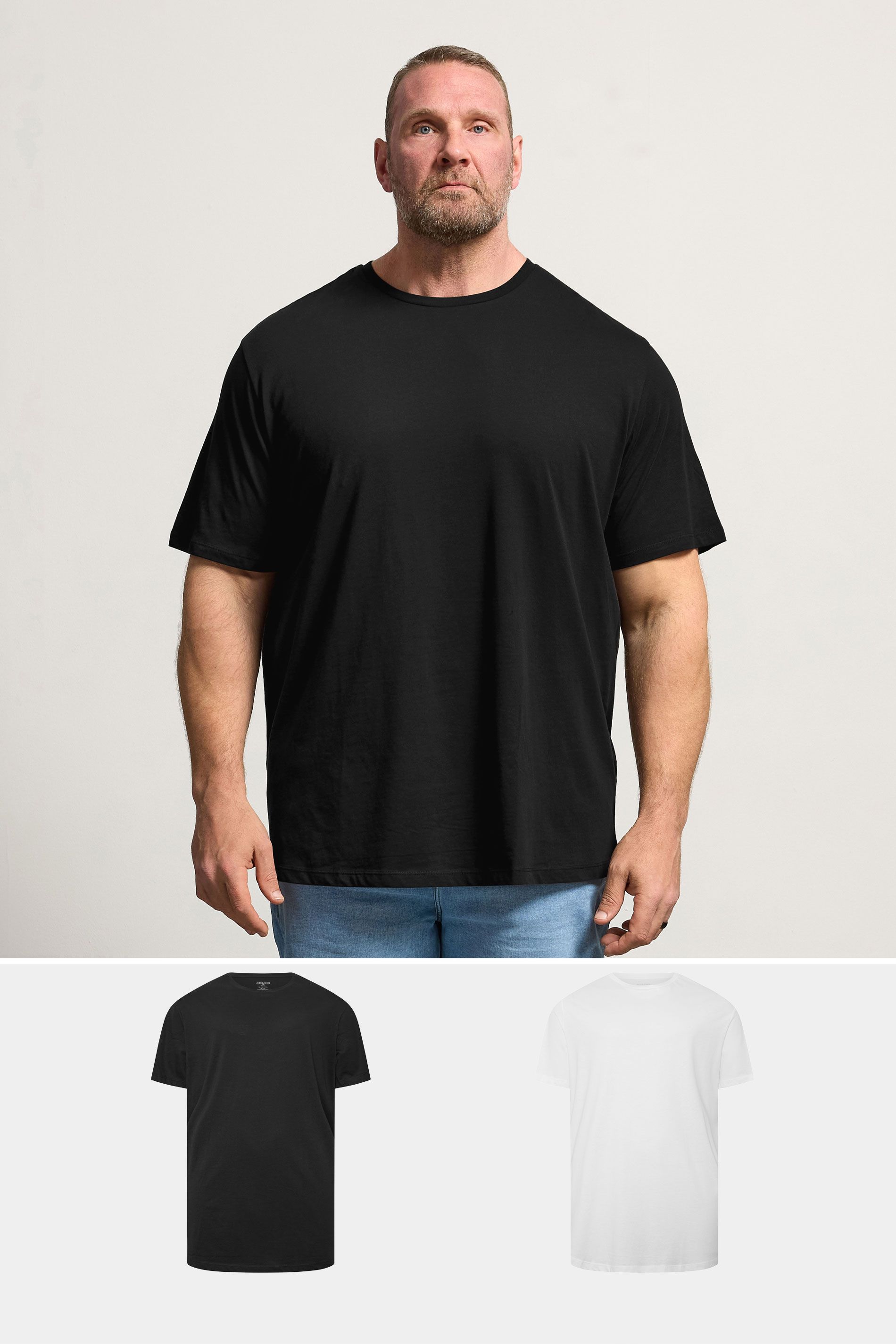 JACK & JONES Big & Tall 2 Pack White & Black Graphic T-Shirts | BadRhino 1