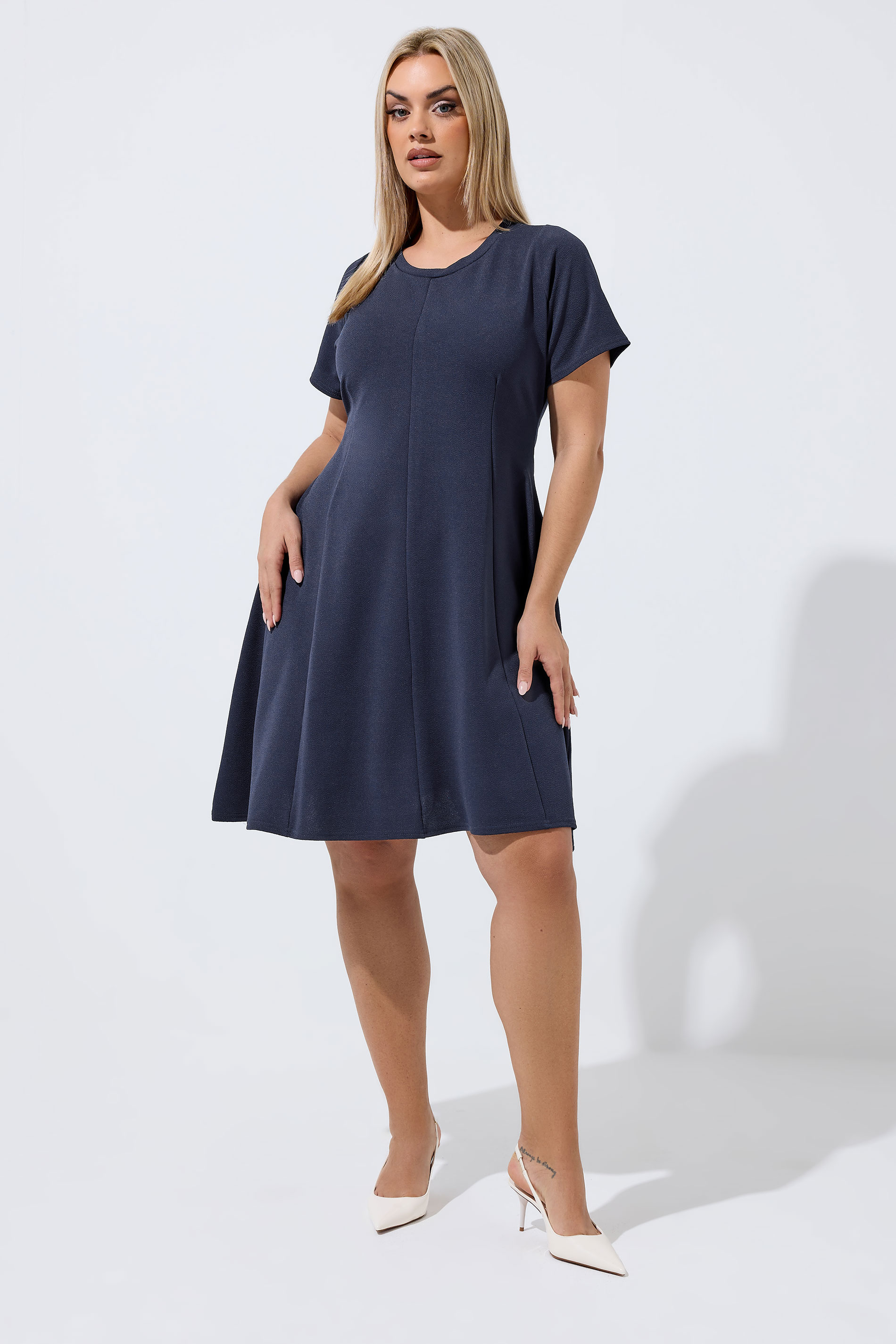 LIMITED COLLECTION Plus Size Navy Blue  Skater Pleat Dress | Yours Clothing 1