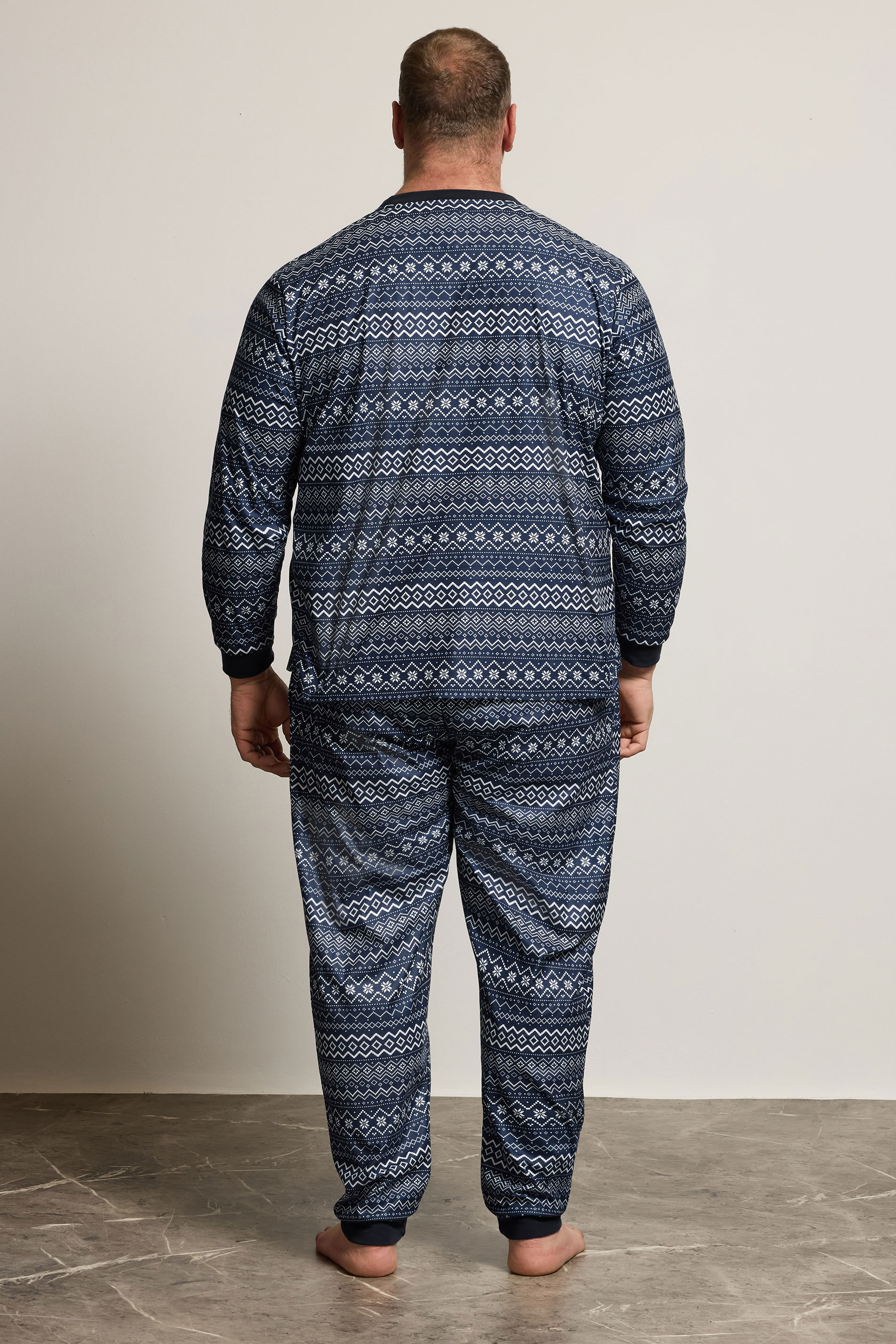 BadRhino Big & Tall Navy Blue Fairisle Pyjama Set | BadRhino 2