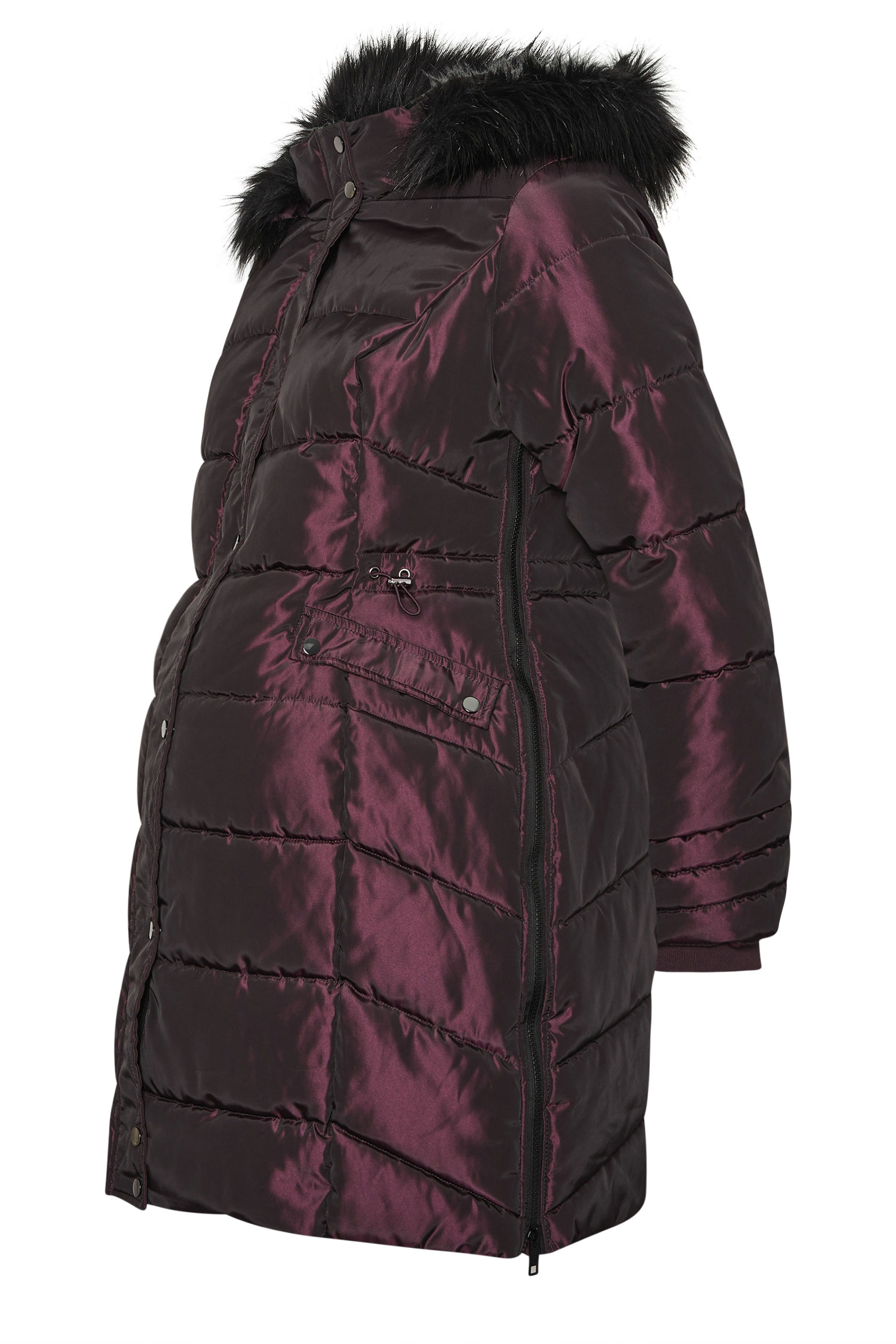 BUMP IT UP Maternity Plus Size Purple Panelled Puffer Midi Coat | Yours Clothing 5