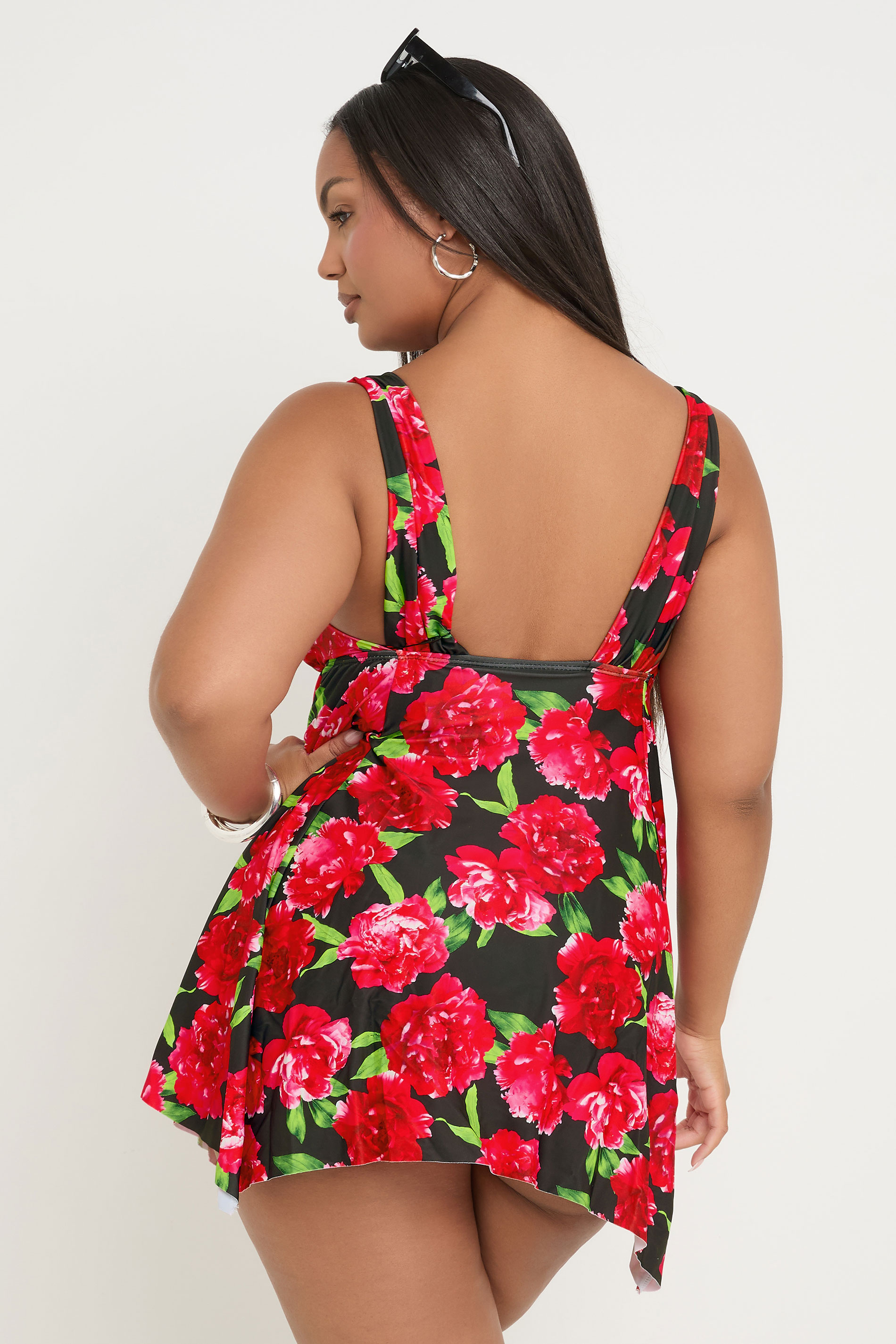 YOURS Plus Size Red Floral Print Hanky Hem Swim Dress | Yours Clothing 4