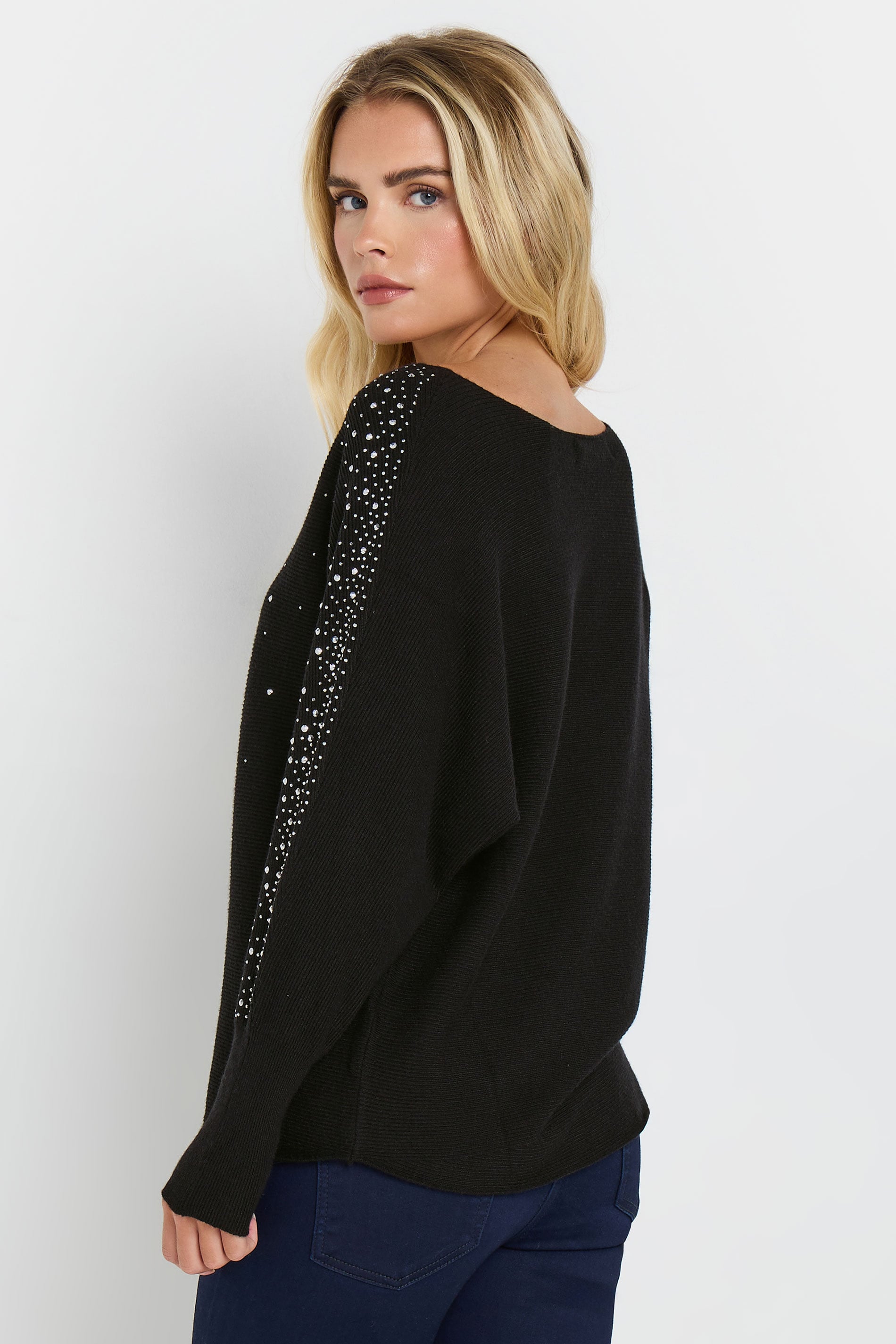 M&Co Petite Black Studded Batwing Jumper | M&Co 5