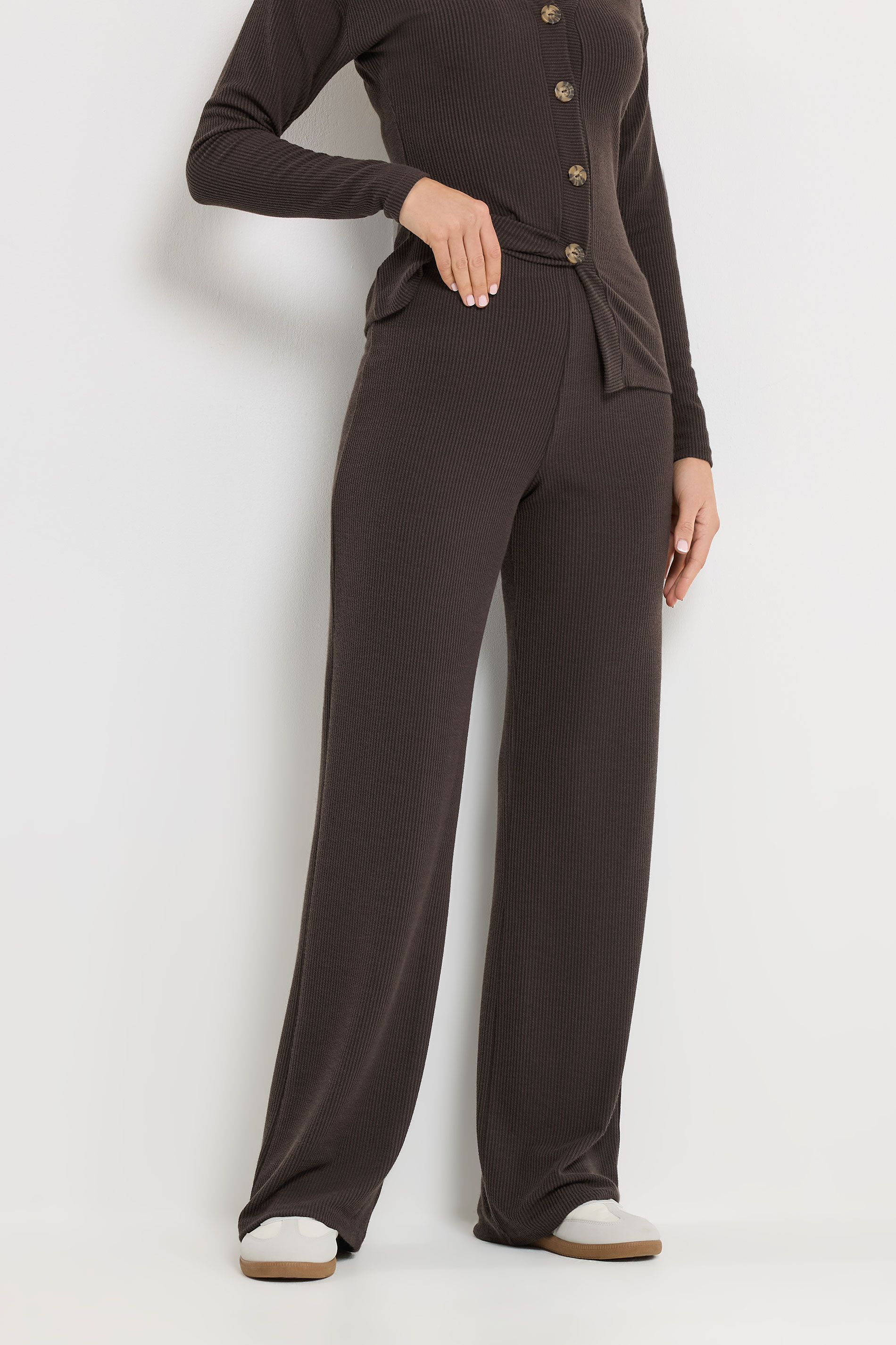LTS Tall Women's Chocolate Brown Ribbed Wide Leg Trousers | Long Tall Sally 1
