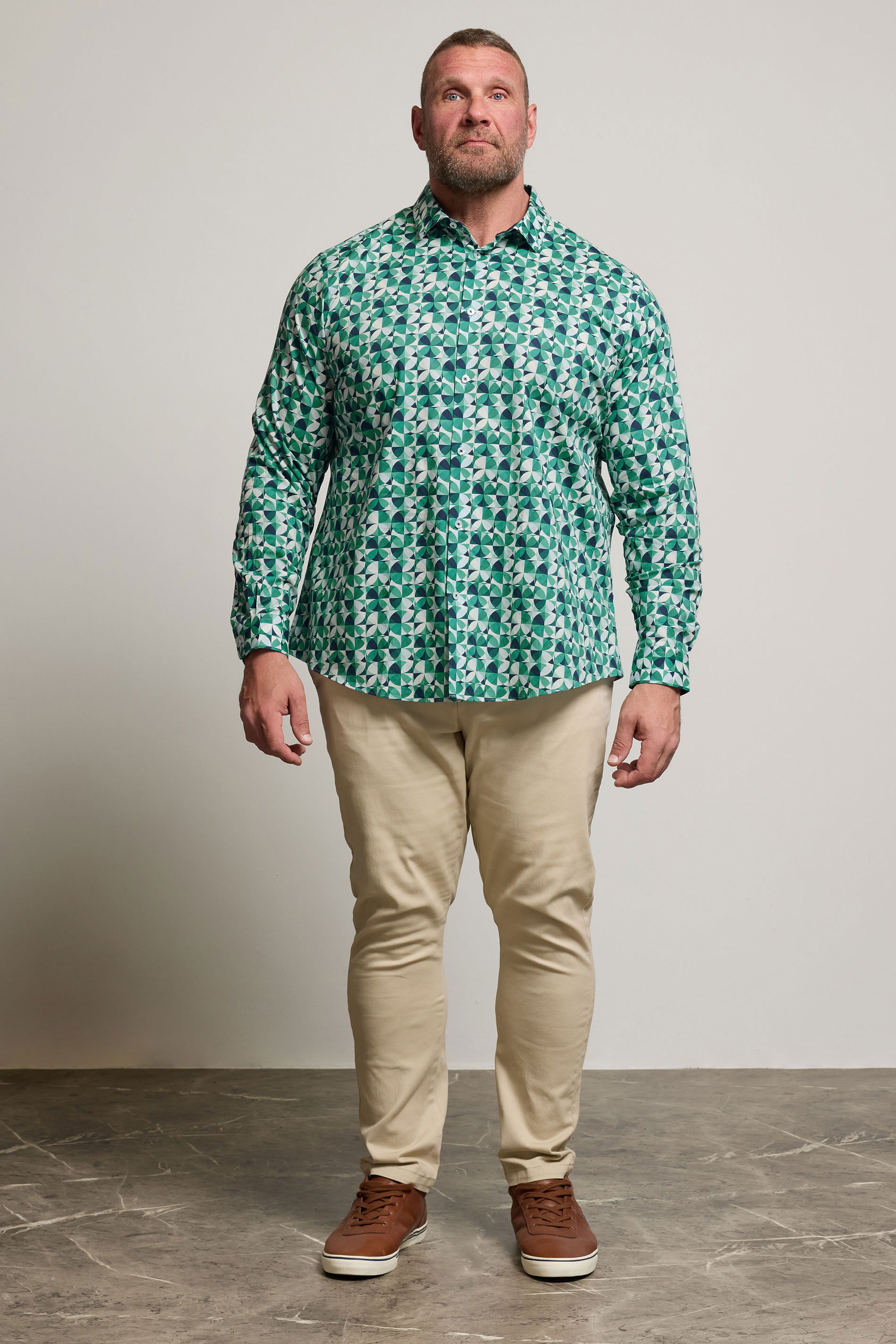 BadRhino Tailoring Big & Tall Green Premium Geometric Long Sleeve Shirt | BadRhino 2