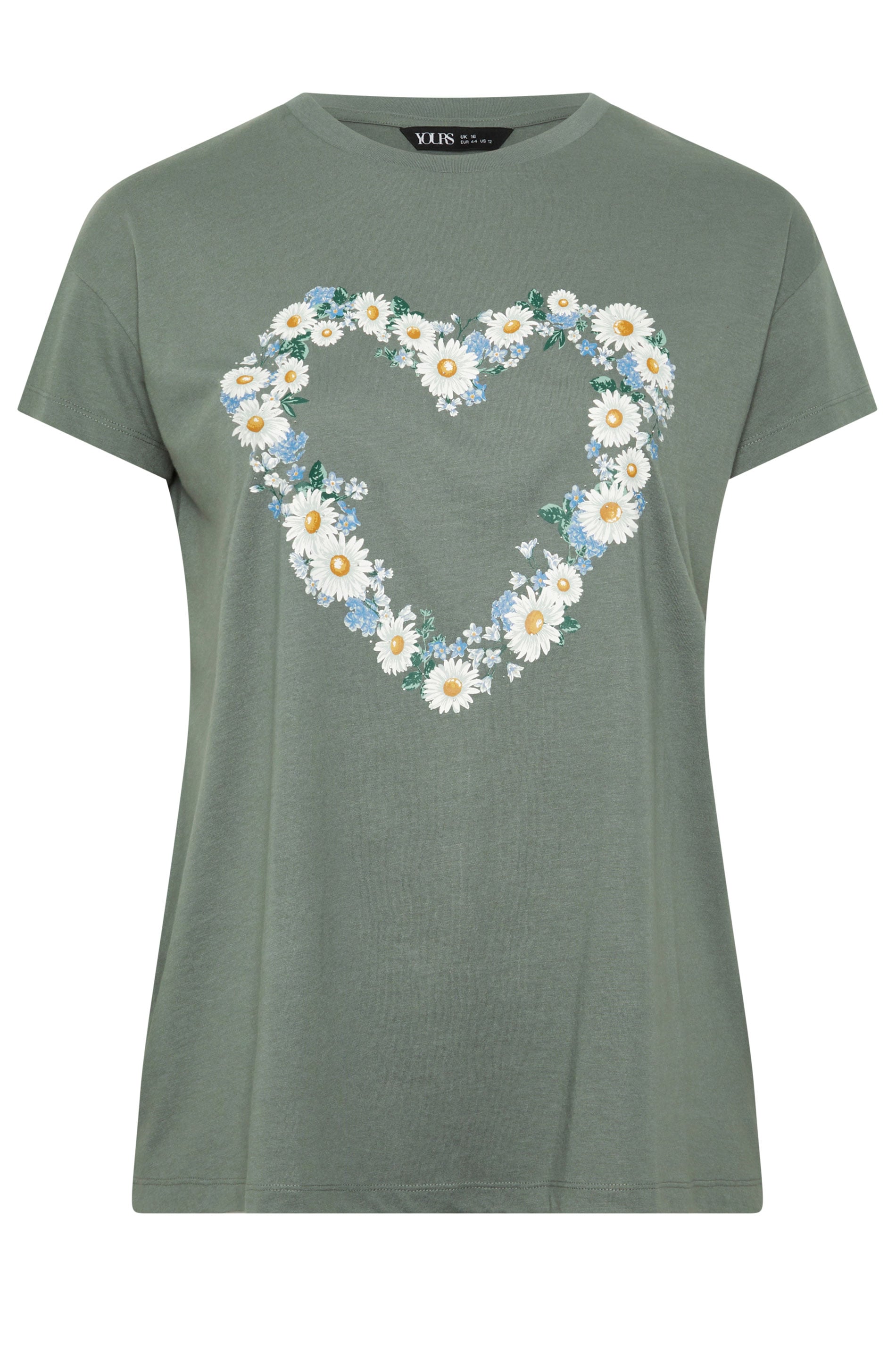 YOURS Plus Size Green Daisy Heart T-Shirt | Yours Clothing 5