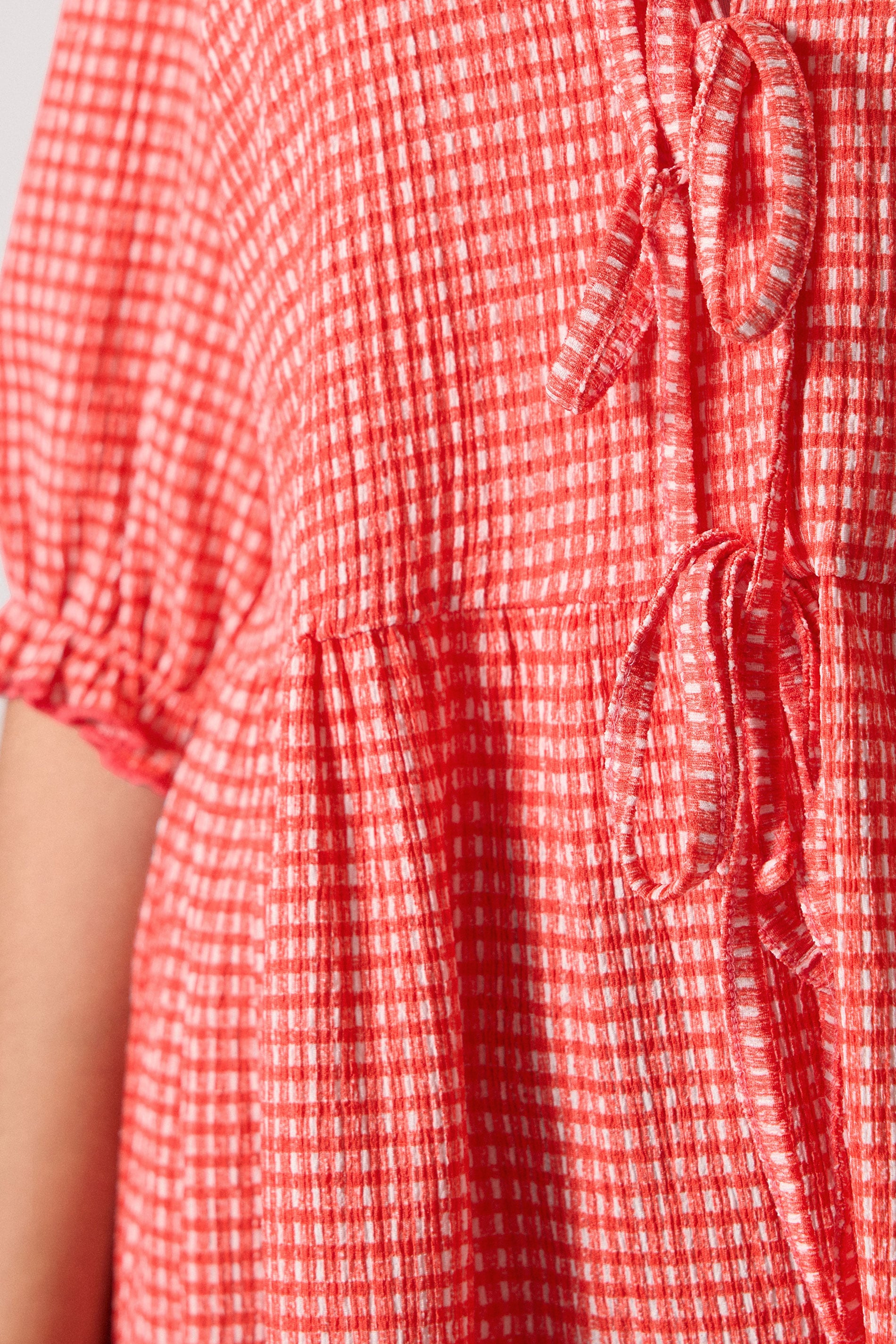 YOURS Plus Size Red Gingham Bow Tie Front Peplum Top | Yours Clothing 4