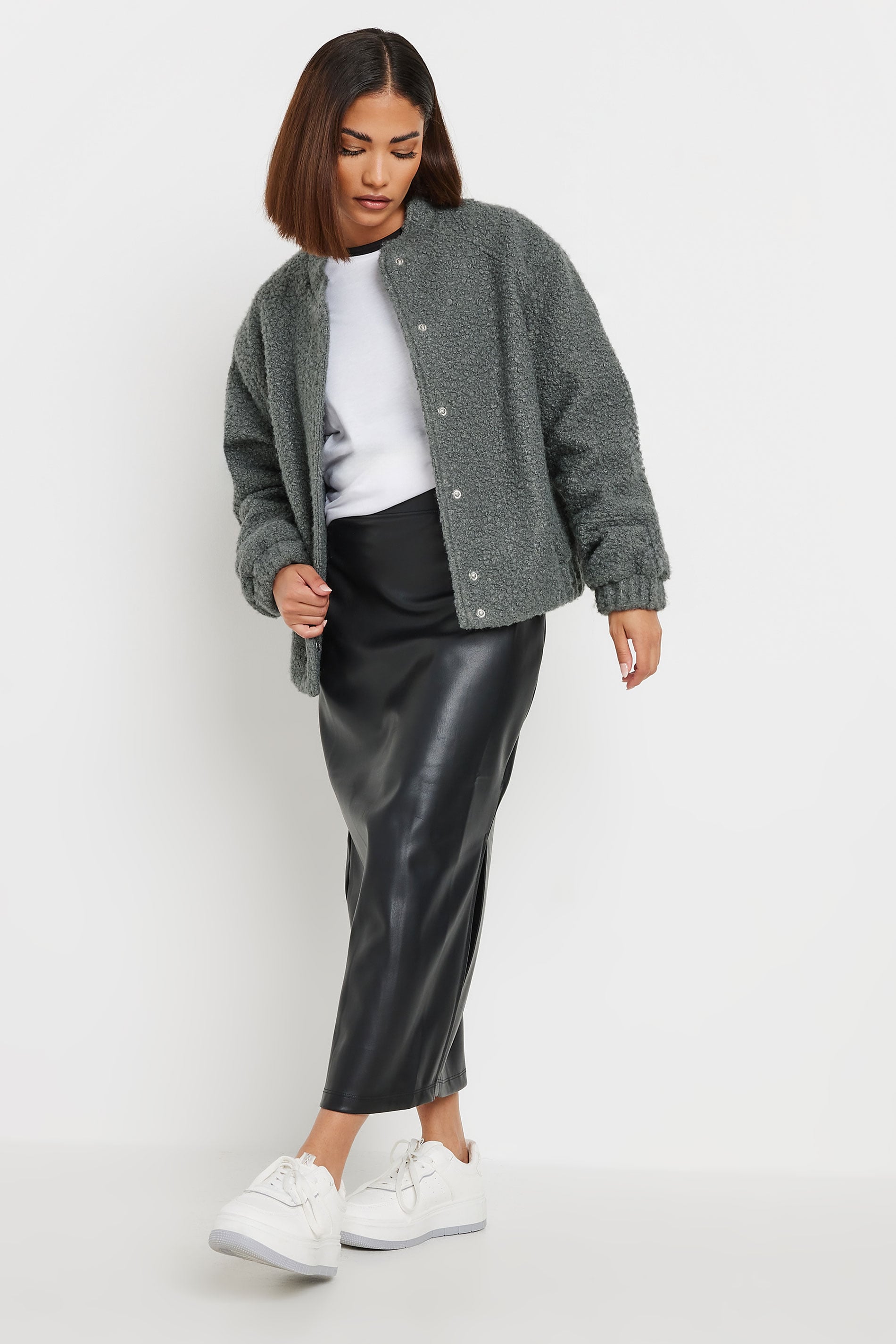 PixieGirl Petite Women's Grey Boucle Bomber Jacket | PixieGirl 1