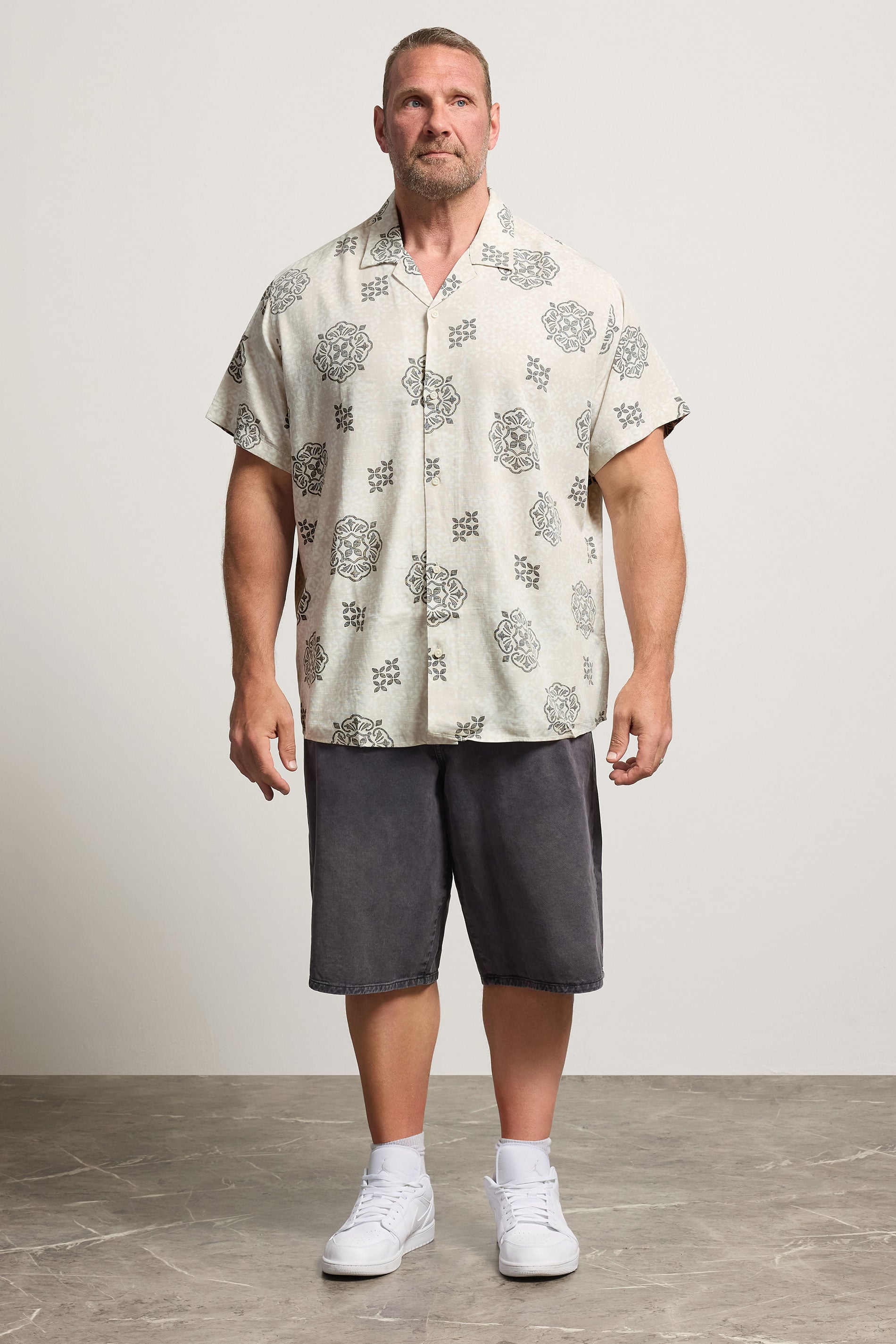 JACK & JONES Big & Tall Natural Abstract Print Short Sleeve Shirt | BadRhino 1