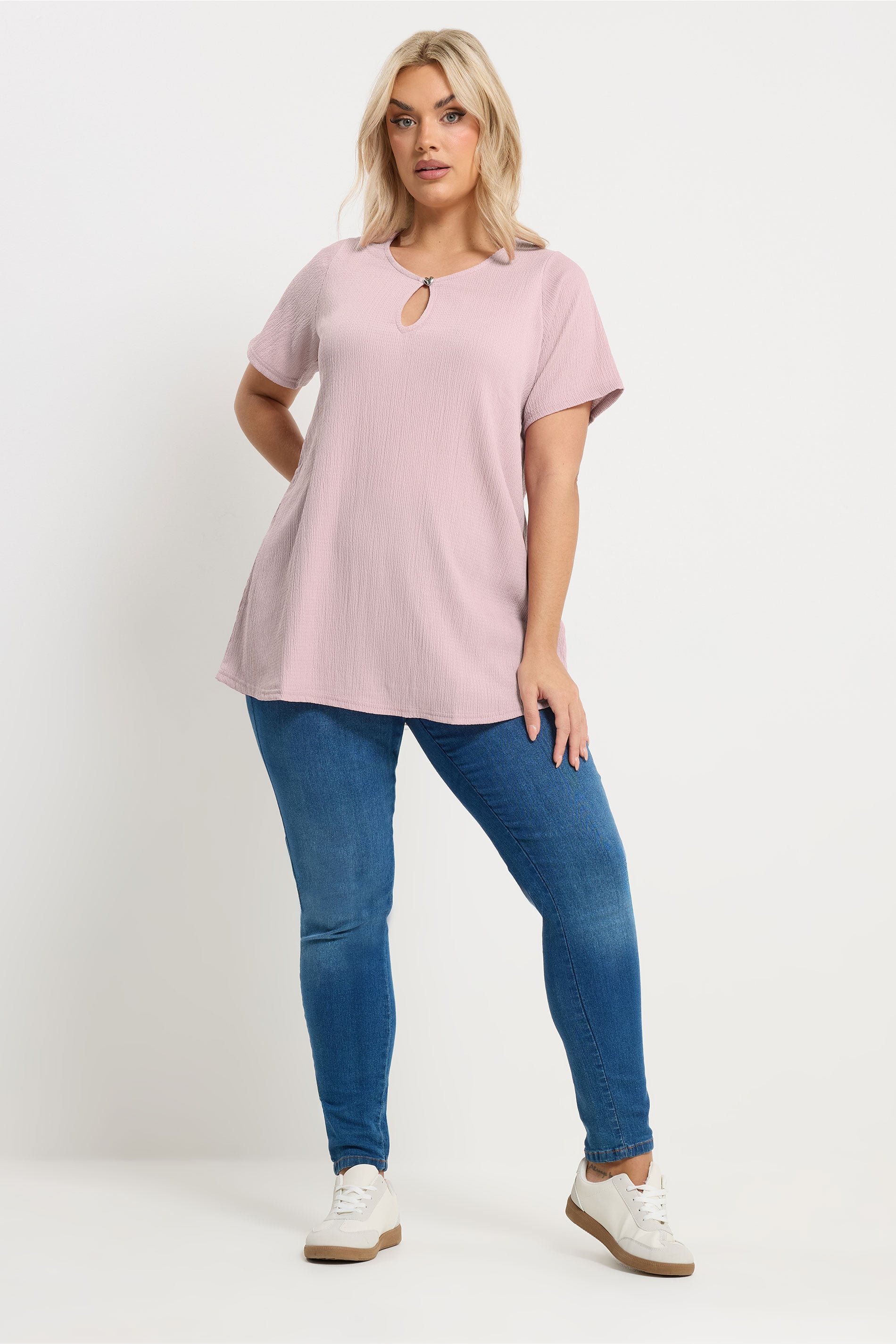 YOURS Plus Size Light Pink Textured Keyhole Detail Top | Yours Clothing 1