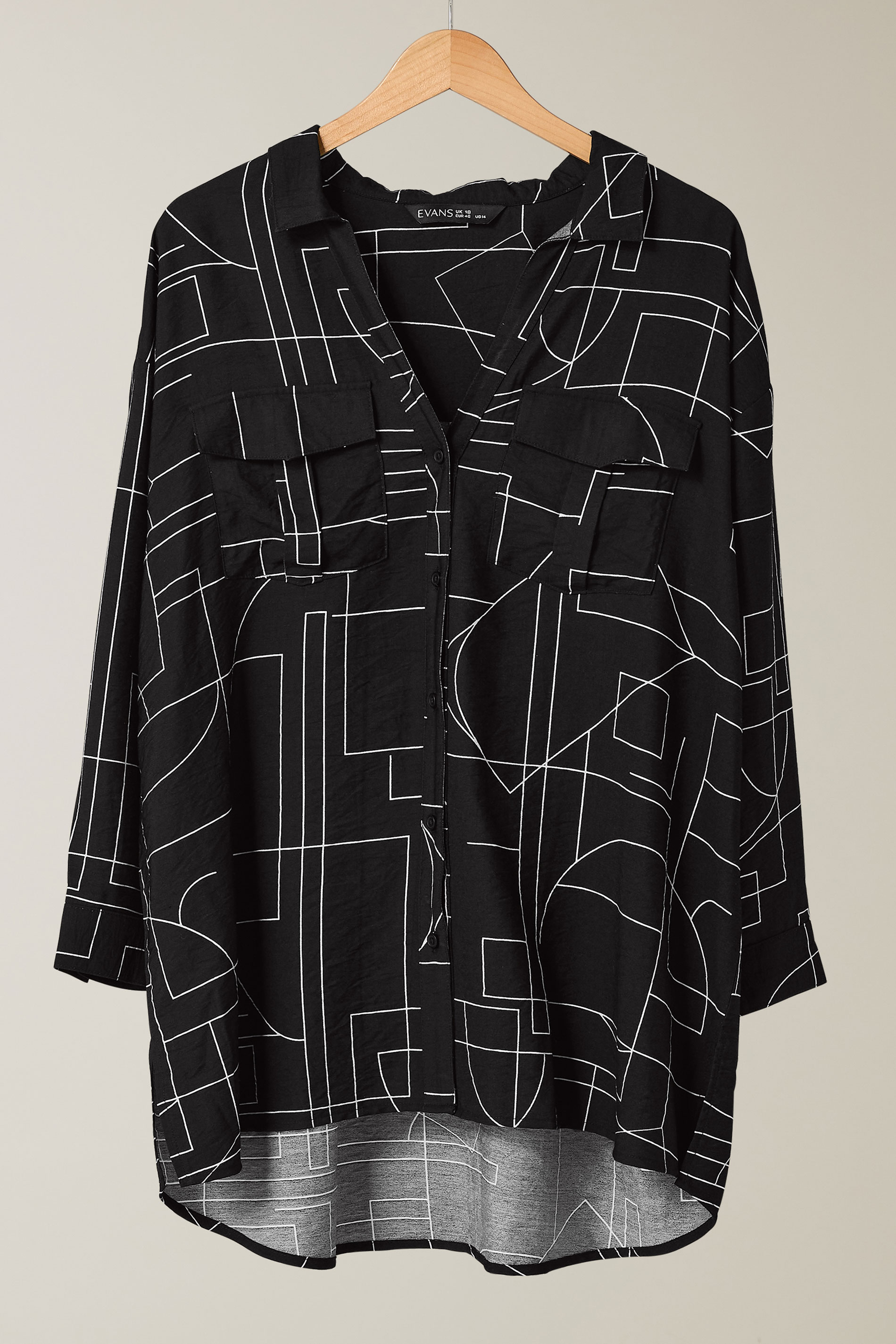 EVANS Plus Size Black Linear Print Utility Pocket Shirt | Evans  5