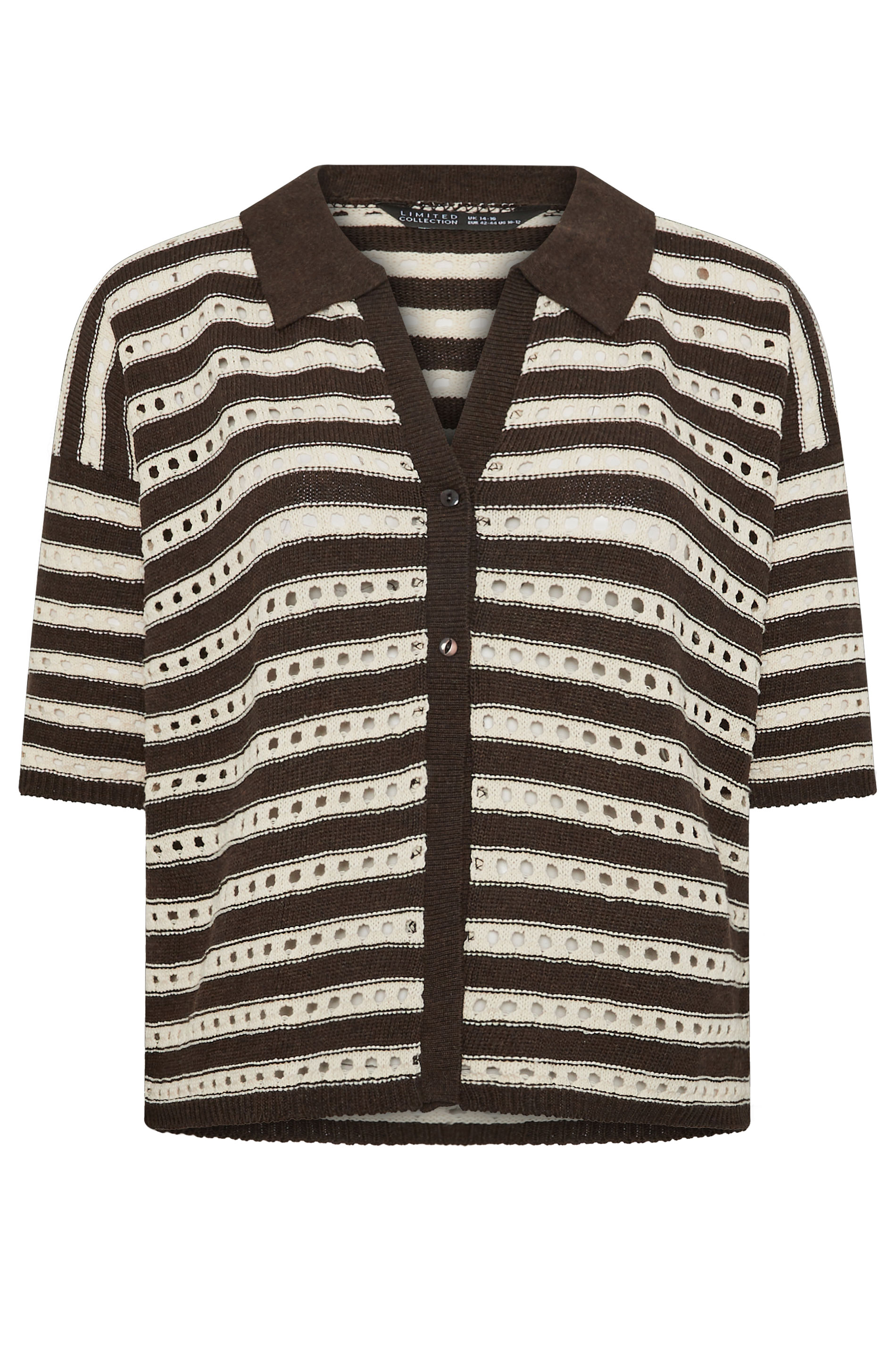 LIMITED COLLECTION Plus Size Chocolate Brown Stripe Crochet Shirt | Yours Clothing 5