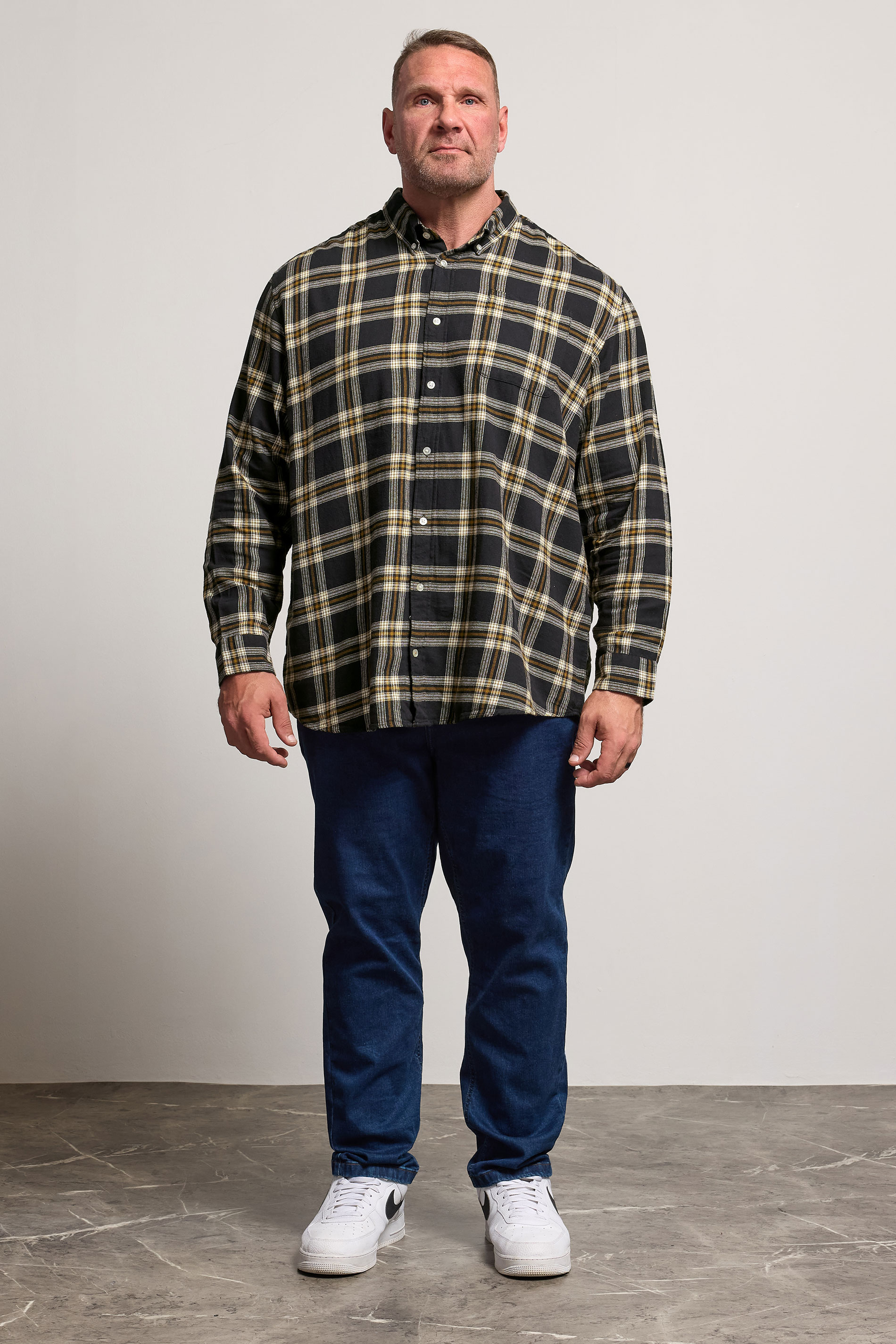 JACK & JONES Big & Tall Black Classic Flannel Checked Shirt | BadRhino 1