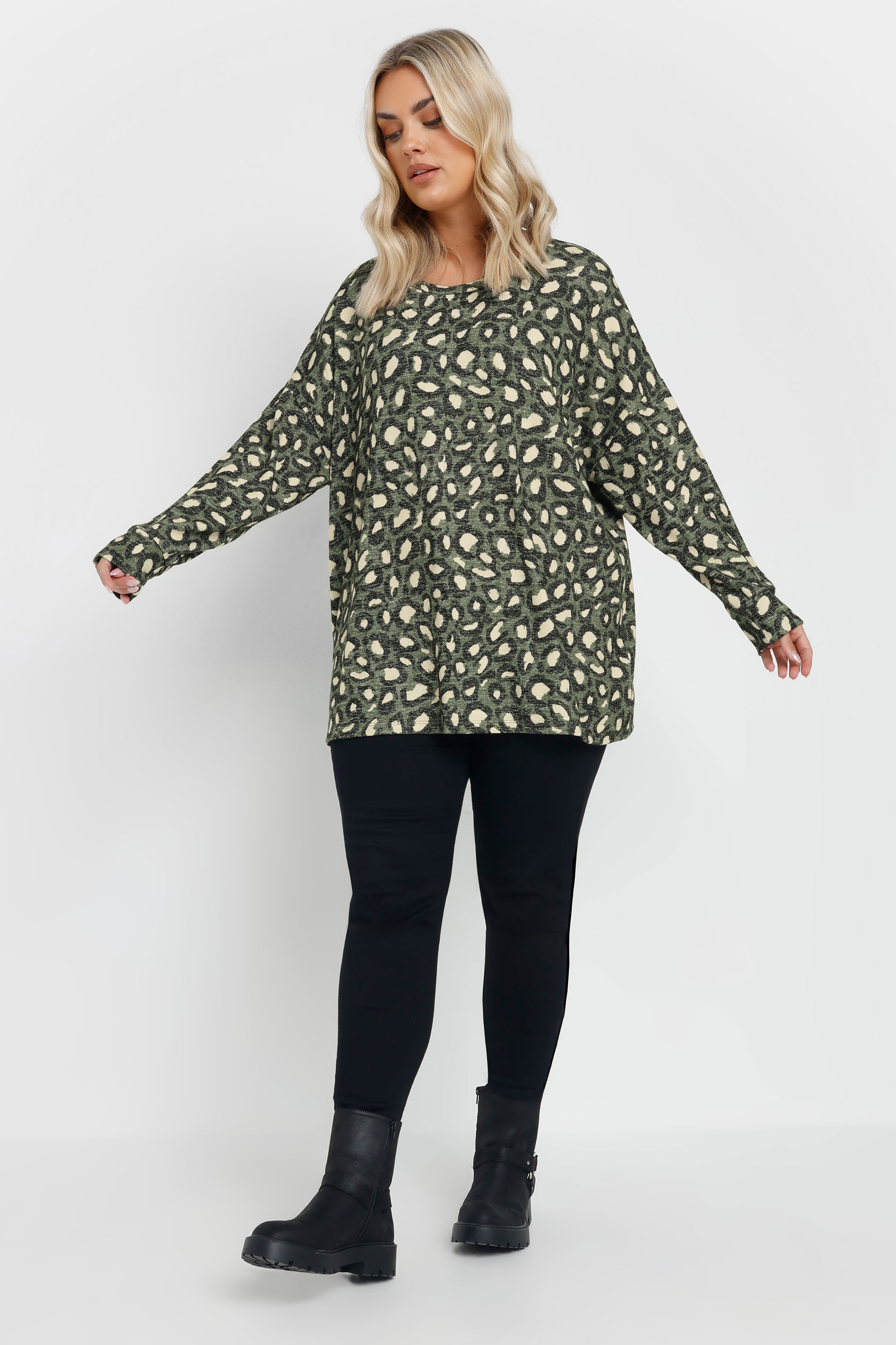 YOURS Plus Size Green Leopard Print Jumper | Yours Clothing 1