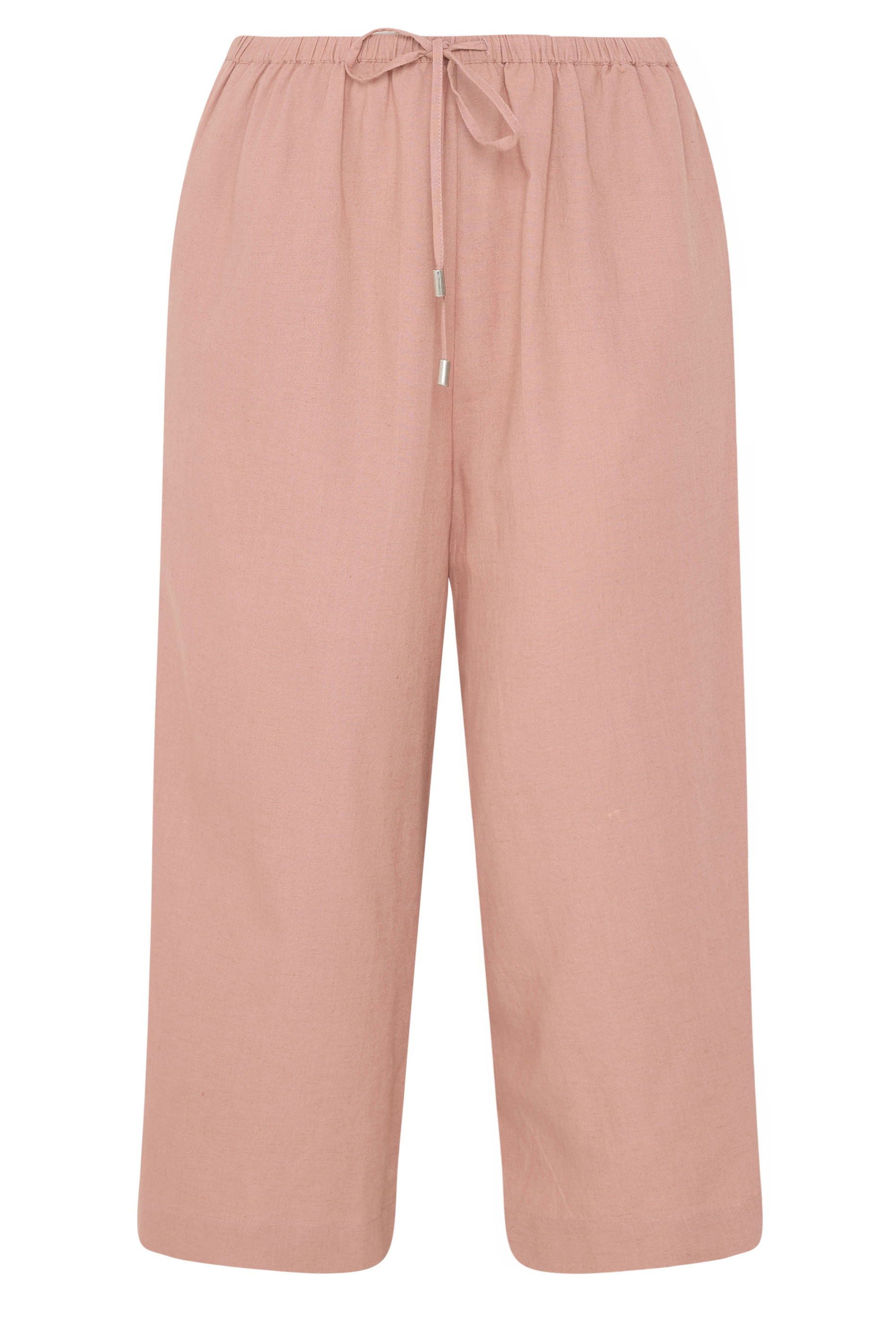 EVANS Plus Size Pink Linen Cropped Trousers | Evans 7