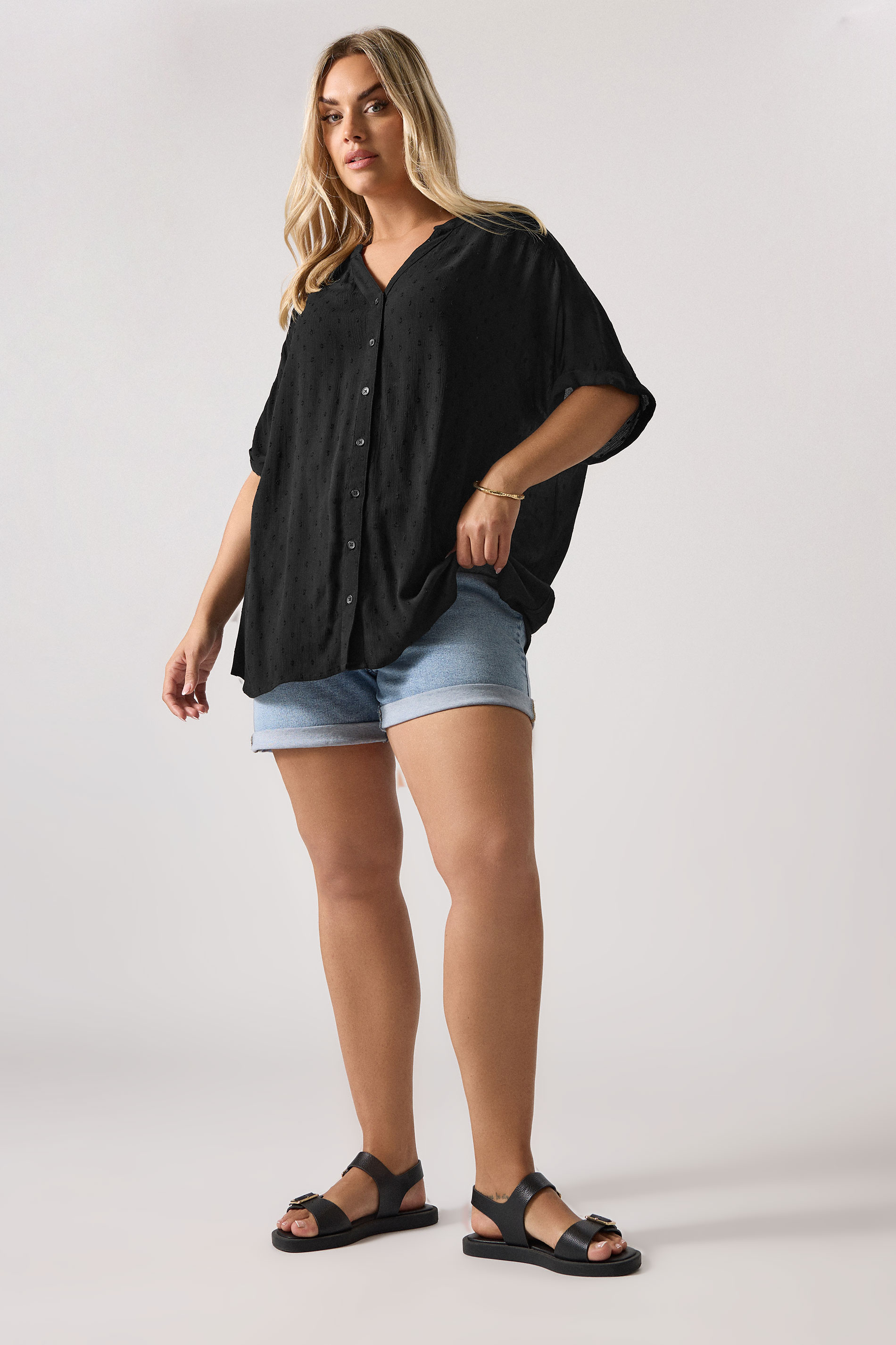 YOURS Curve Black Textured Dobby Blouse | Yours Clothing 1
