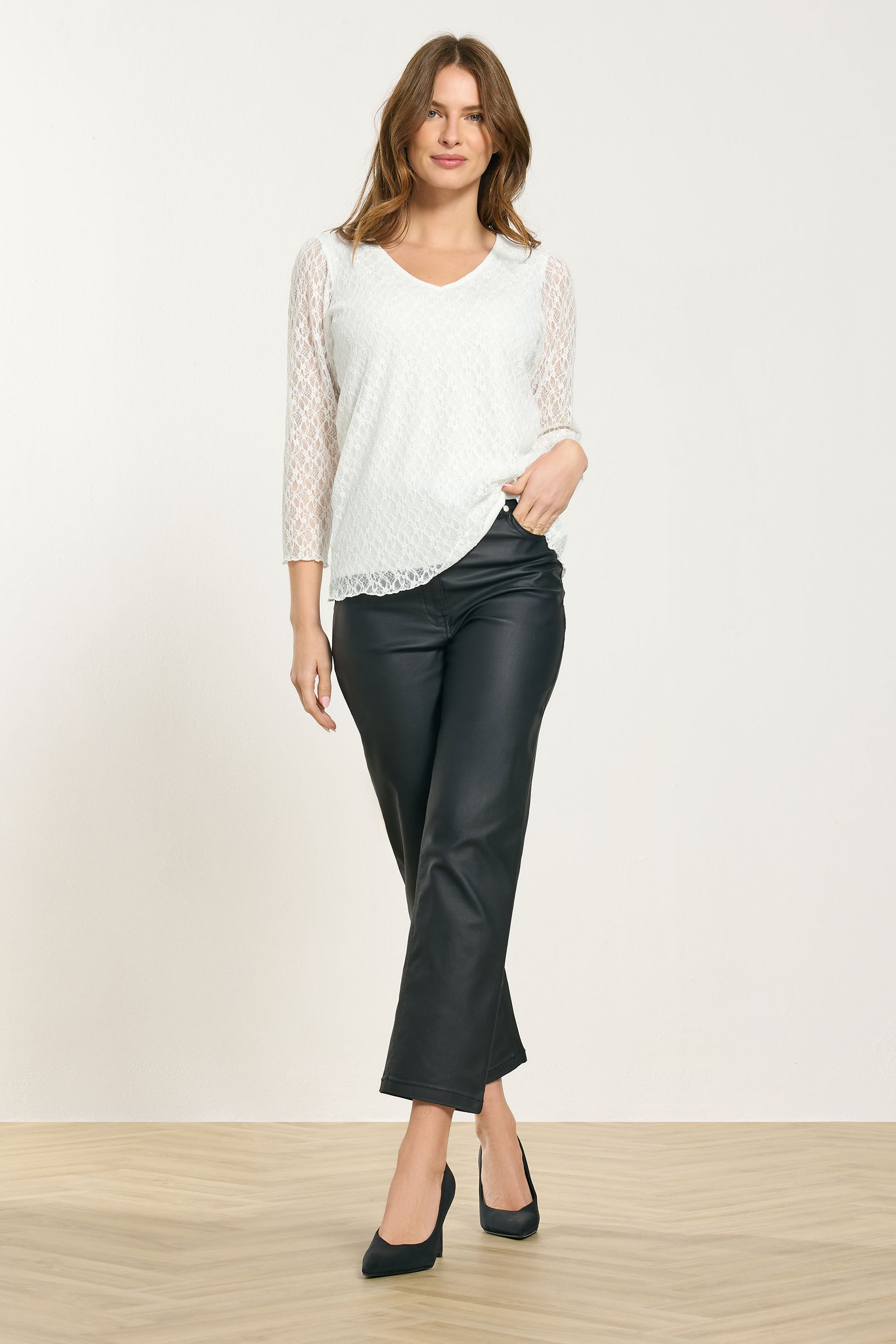 M&Co Ivory White Floral Lace Long Sleeve Top | M&Co 1