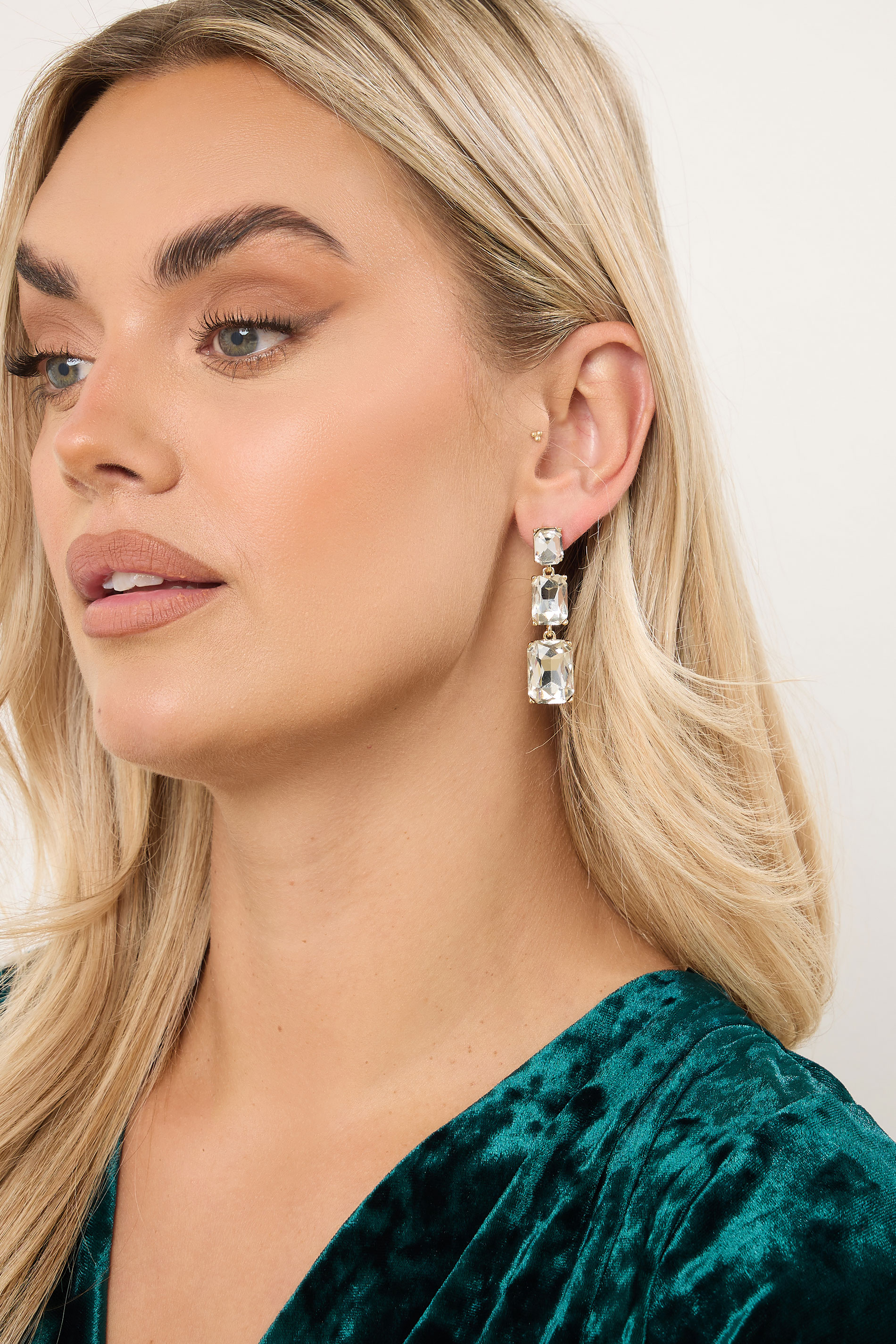 Women's Gold Yours Tone Diamante Triple Drop Earrings Size One Size