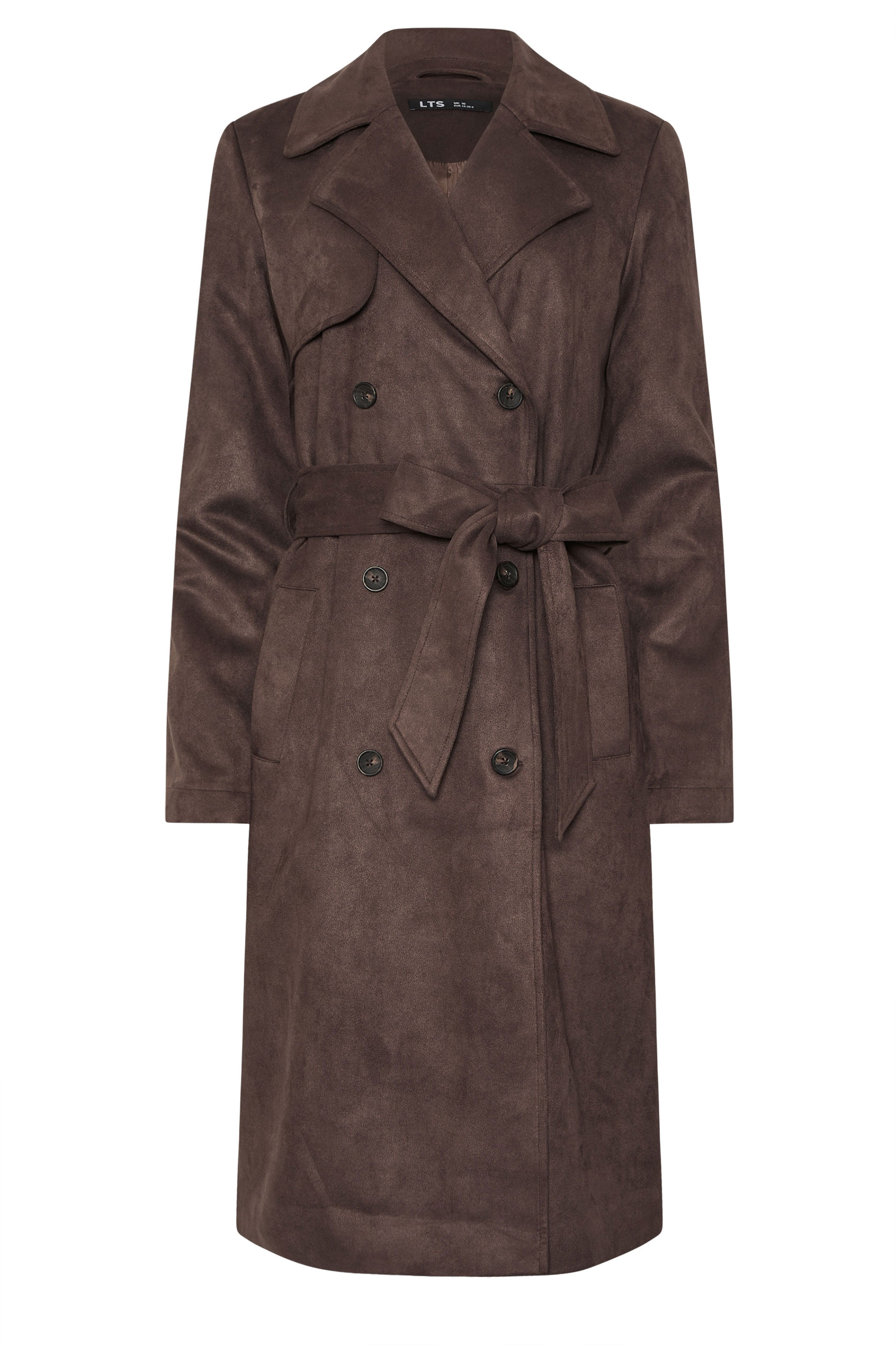 LTS Tall Women's Chocolate Brown Faux Suede Trench Coat | Long Tall Sally 7