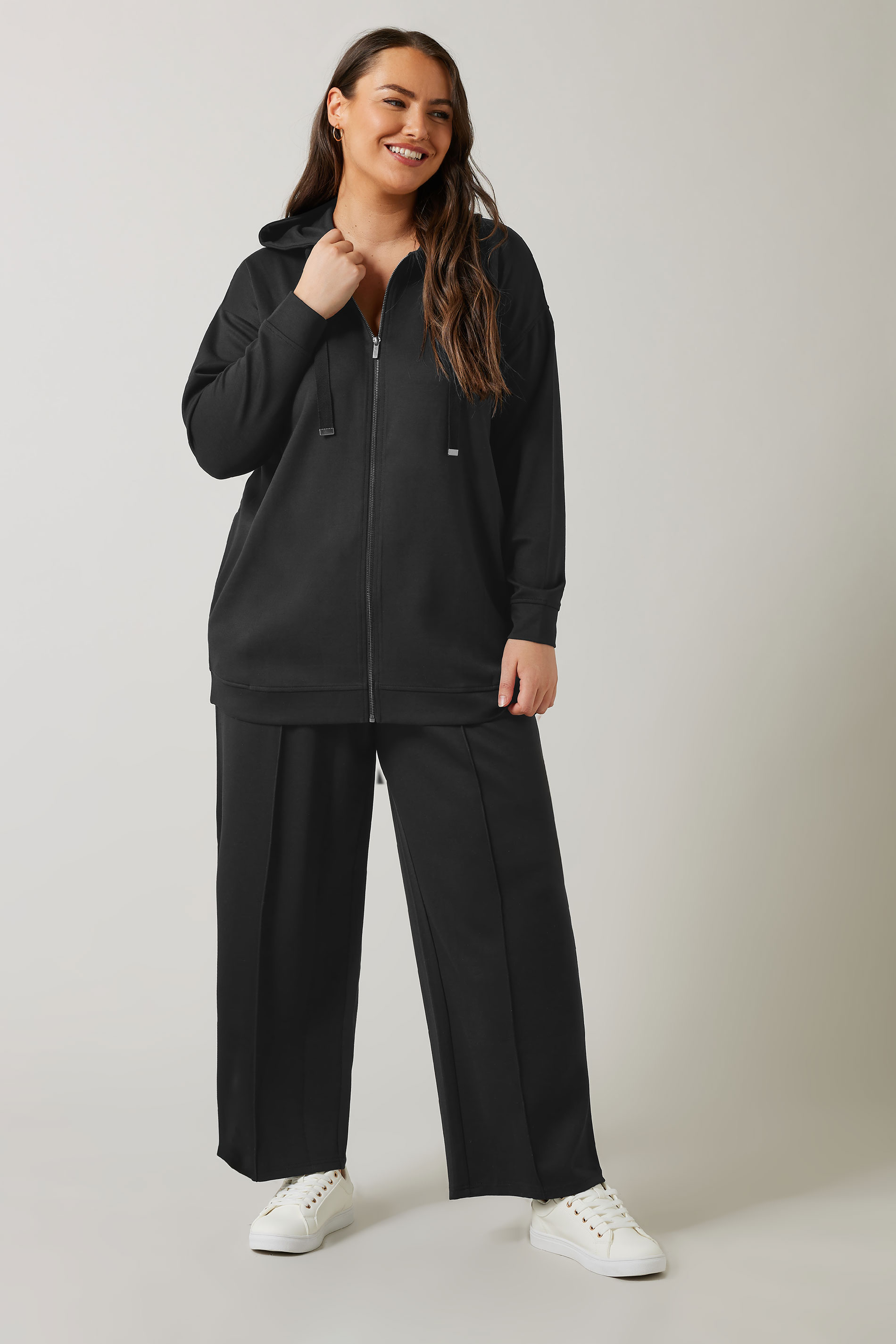 EVANS Plus Size Black Luxe Zip Through Hoodie | Evans 1