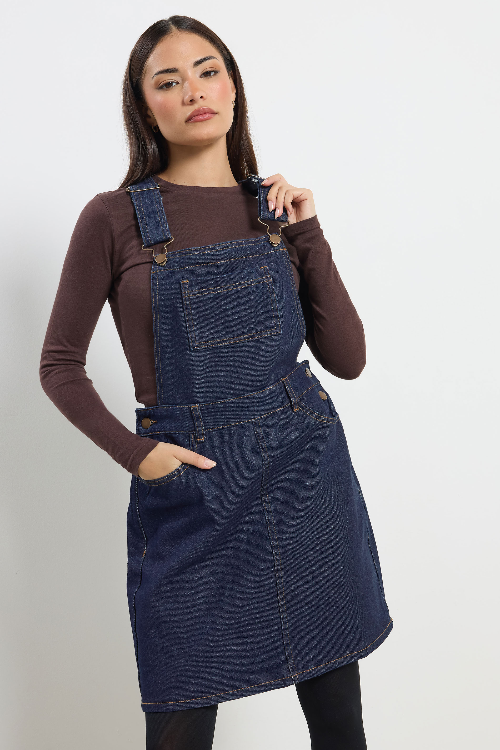 PixieGirl Petite Women's Indigo Blue Denim Pinafore Cotton Dress | PixieGirl 3