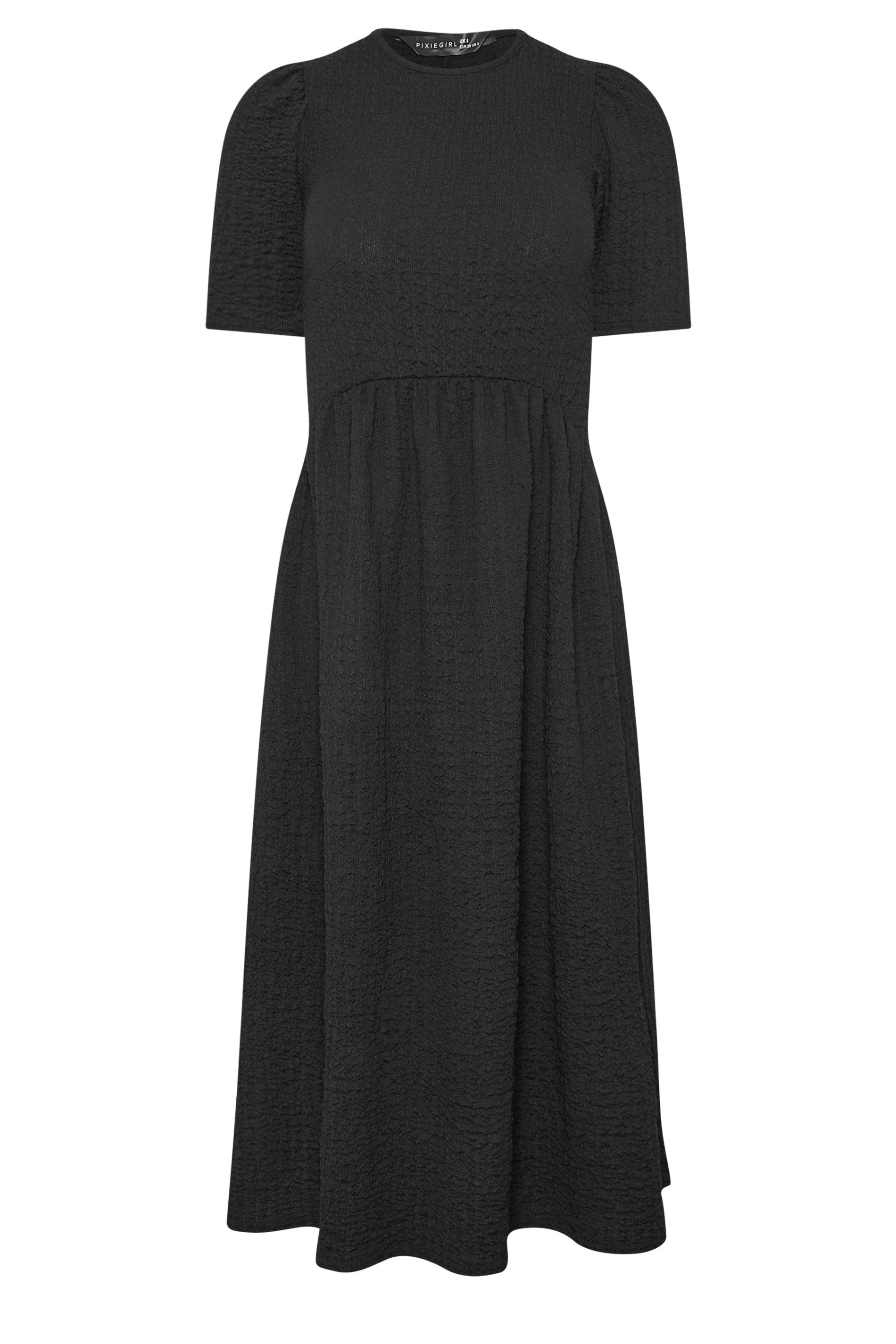PixieGirl Petite Women's Black Textured Short Sleeve Midi Dress | PixieGirl 5