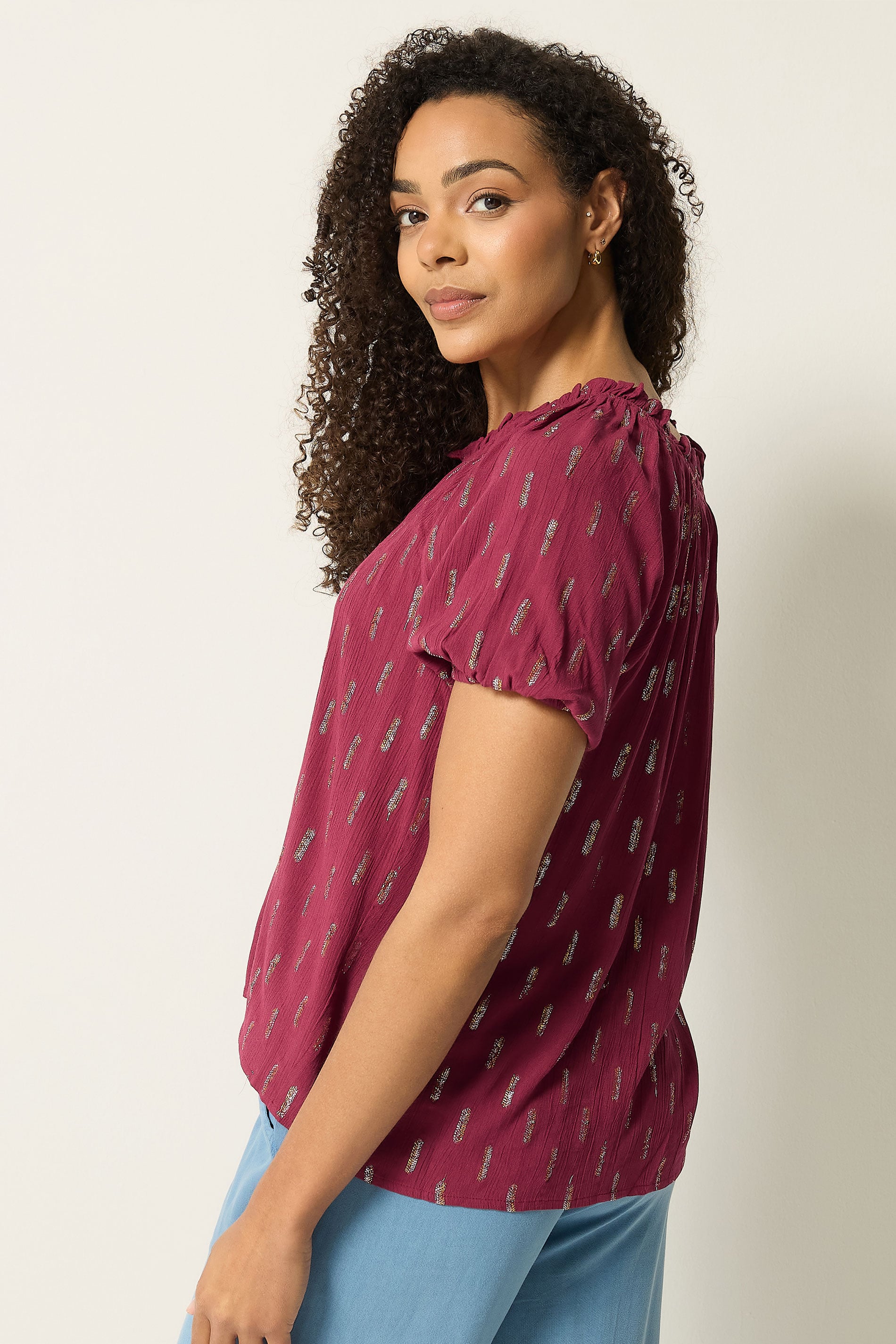 M&Co Berry Red Foil Detail Blouse | M&Co 5