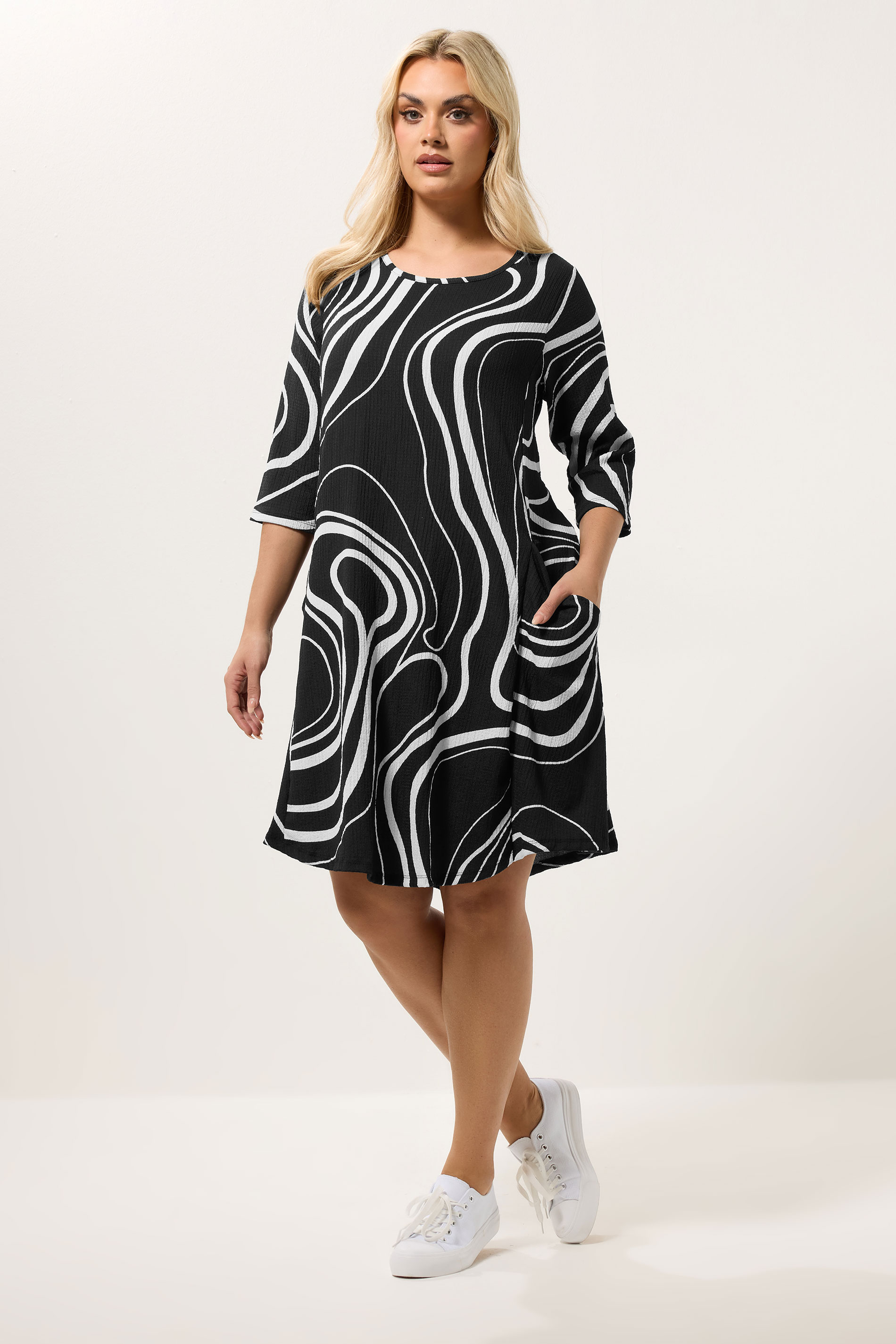 YOURS Plus Size Black Abstract Swirl Tunic Dress | Yours Clothing 1