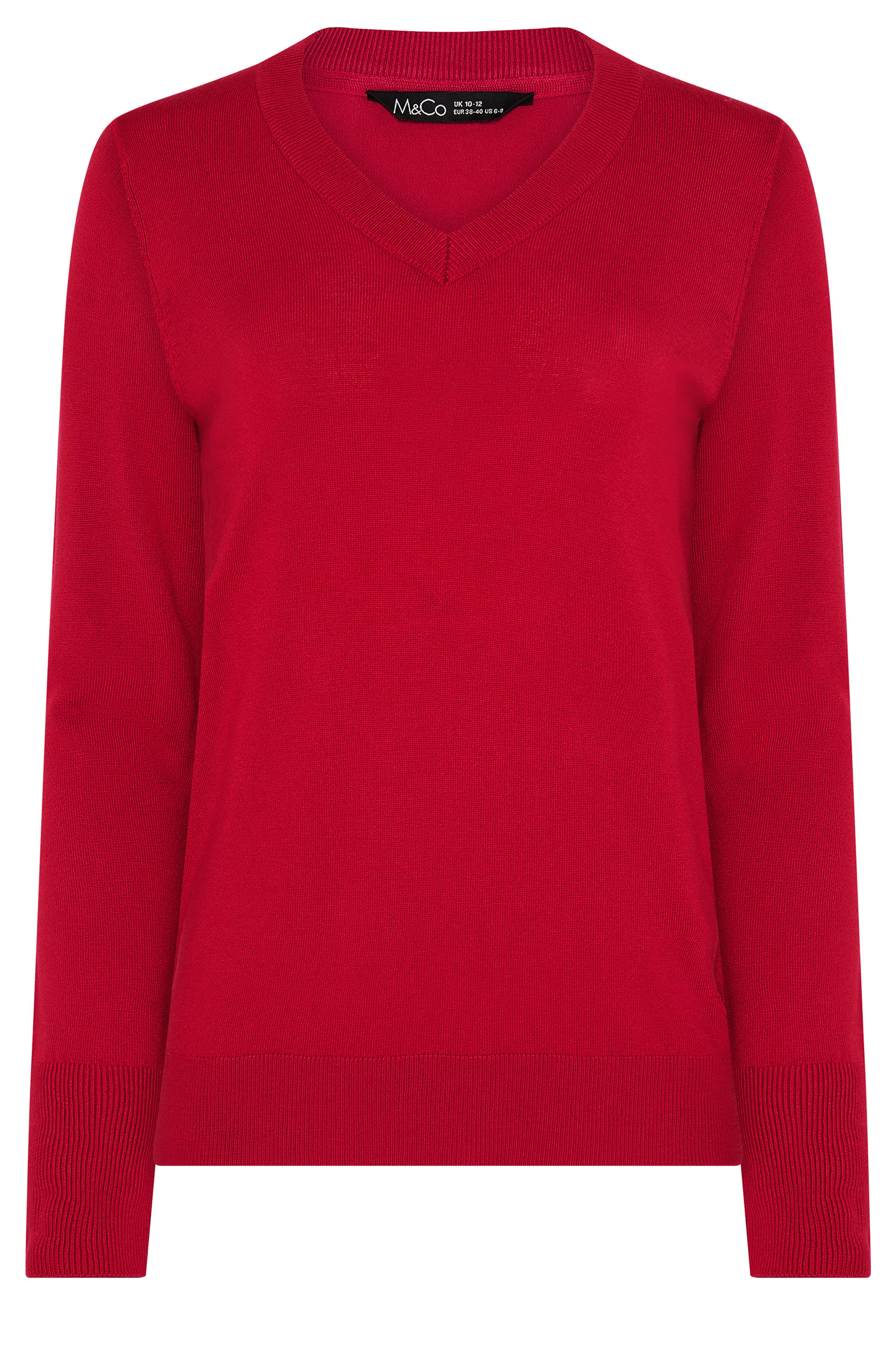 M&Co Red Long Sleeve V-Neck Jumper | M&Co 5